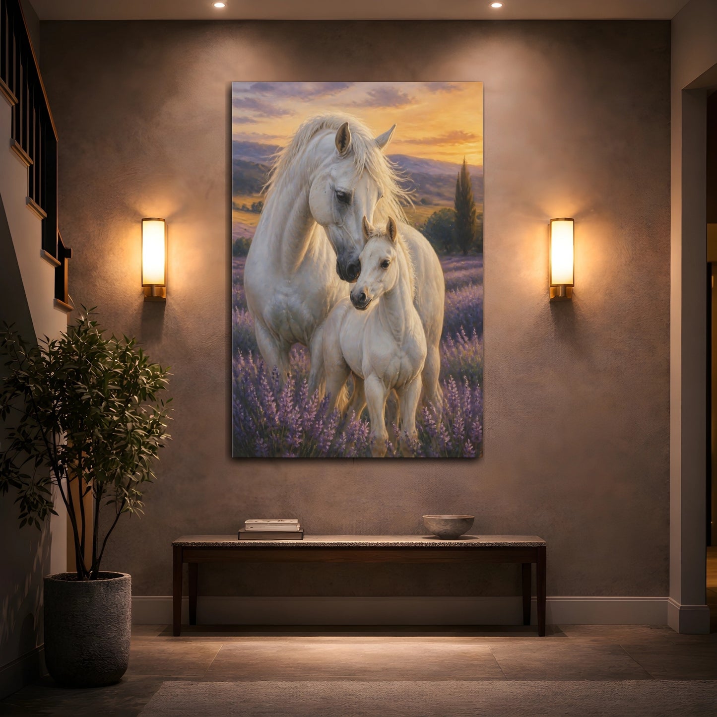 Mockup 2. Animals Horse In Lavender Meadow shown as canvas print