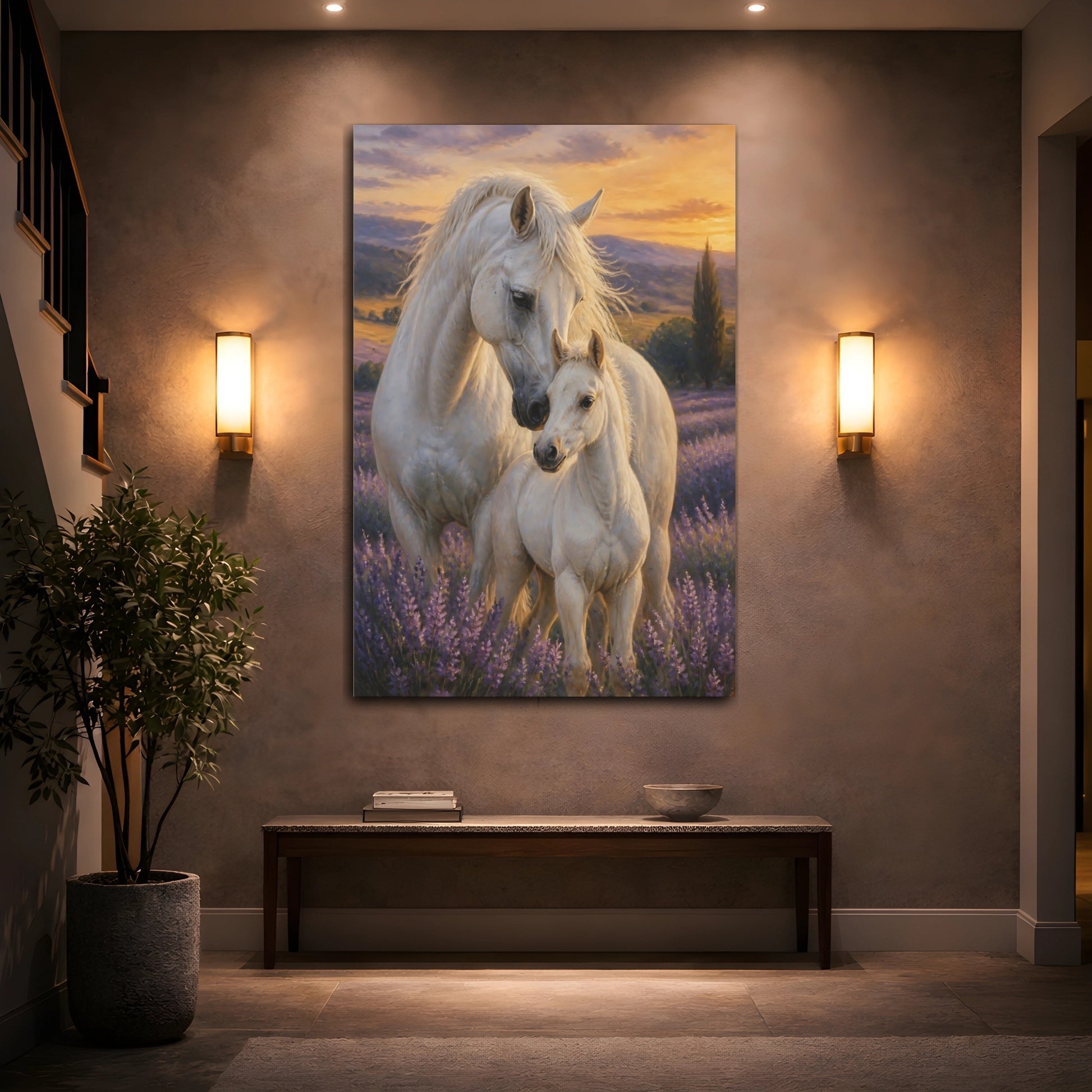 Mockup 2. Animals Horse In Lavender Meadow shown as canvas print