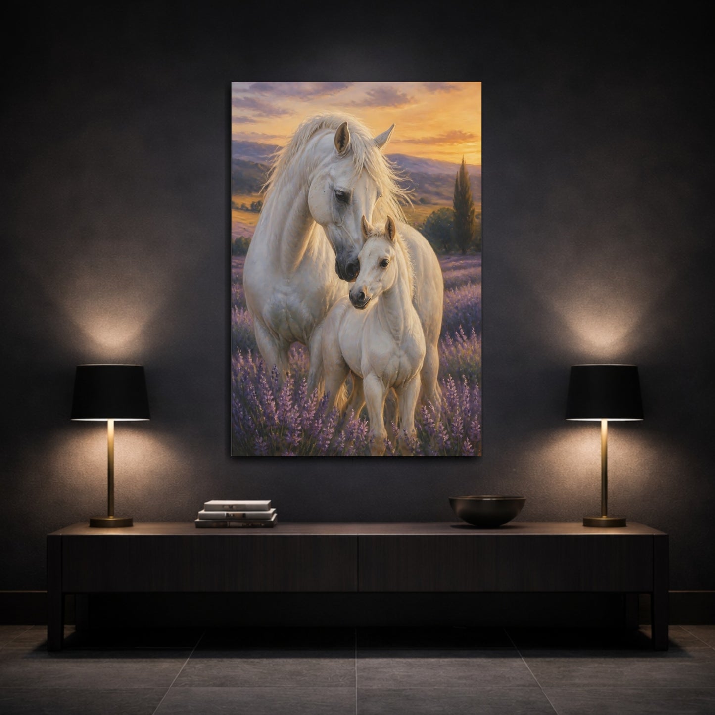 Mockup 3. Animals Horse In Lavender Meadow shown as canvas print