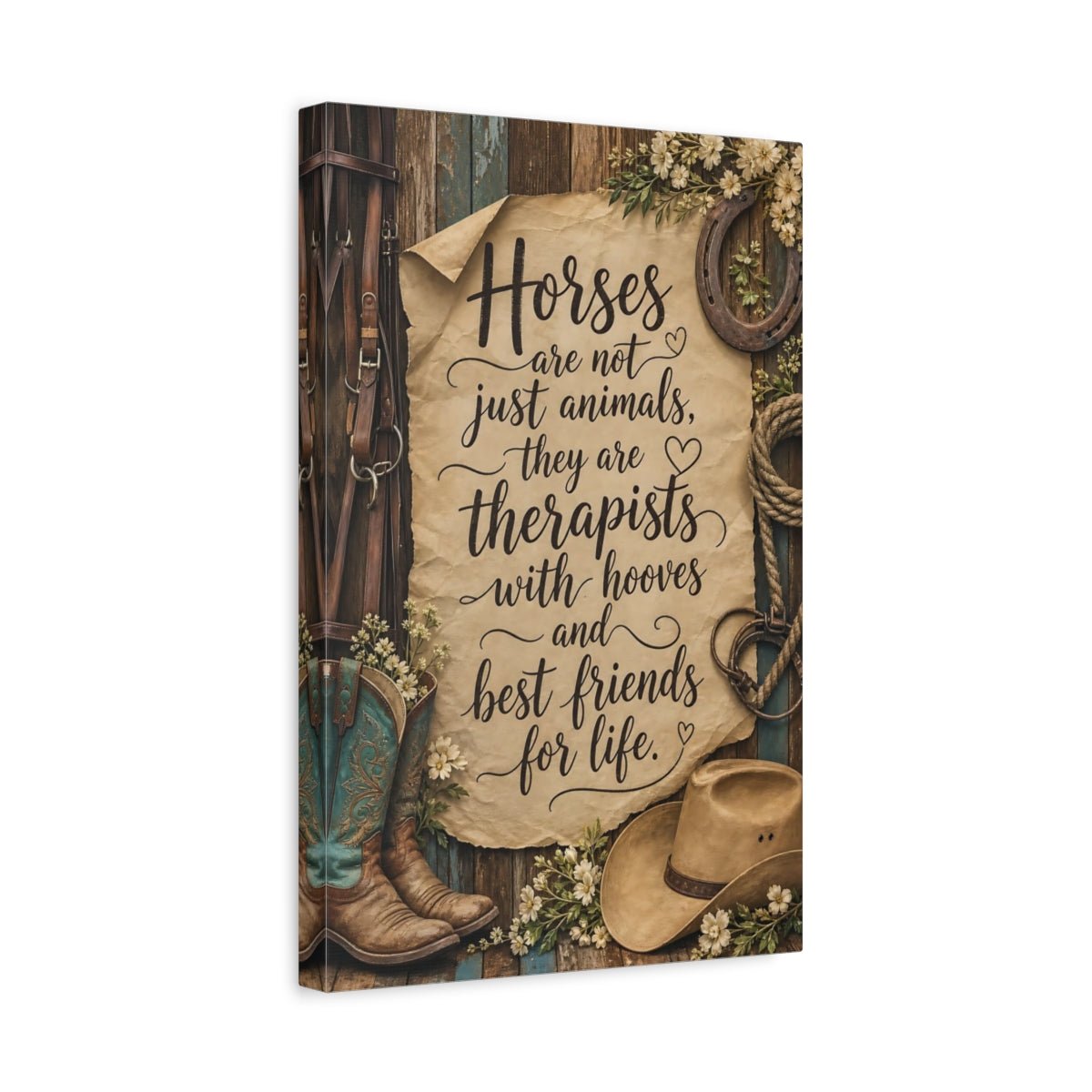 Animals Horse Quote Brown And Teal Canvas Wall Art Print – Rustic Living Room, Above Sofa - YesArtYes