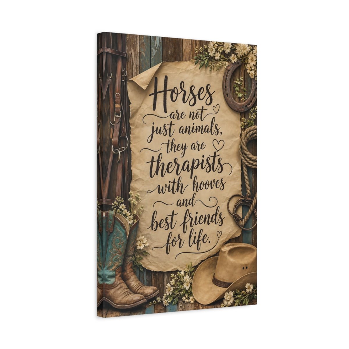 Animals Horse Quote Brown And Teal Canvas Wall Art Print – Rustic Living Room, Above Sofa - YesArtYes