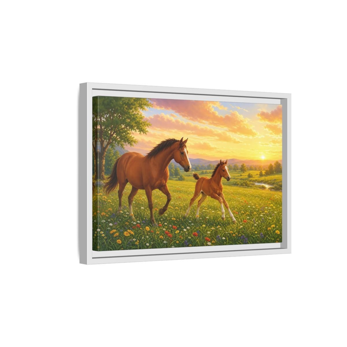 Animals Horses Brown And Gold Framed Canvas Wall Art Print – Realistic Living Room, Above Console Table - YesArtYes