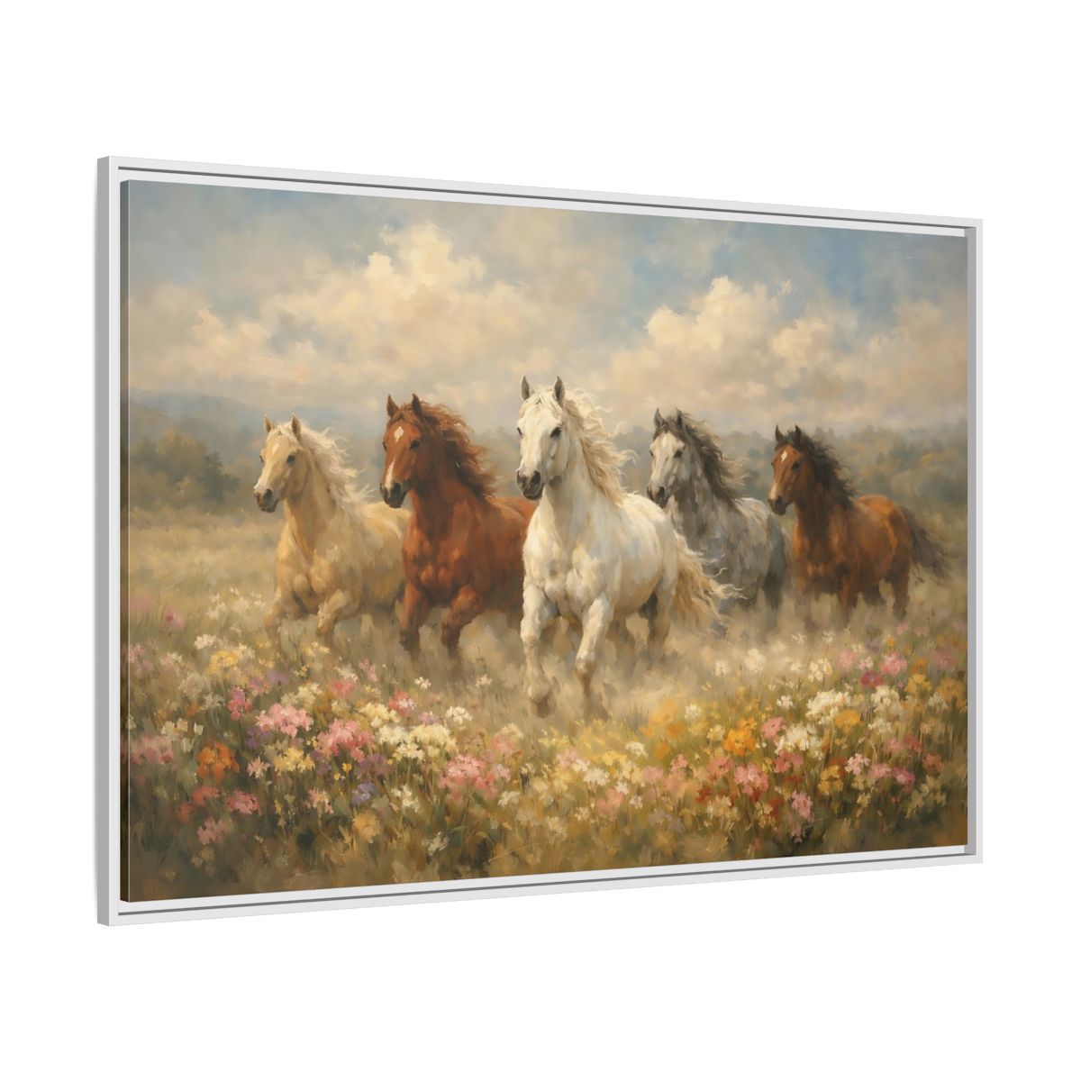 Side Mockup 7. Animals Horses Galloping Horses shown as stretched canvas wall art