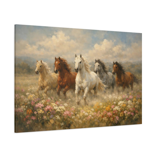 Main Mockup. Animals Horses Galloping Horses shown as stretched canvas wall art
