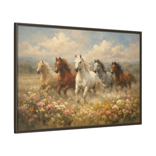Main Mockup. Animals Horses Galloping Horses shown as stretched canvas wall art