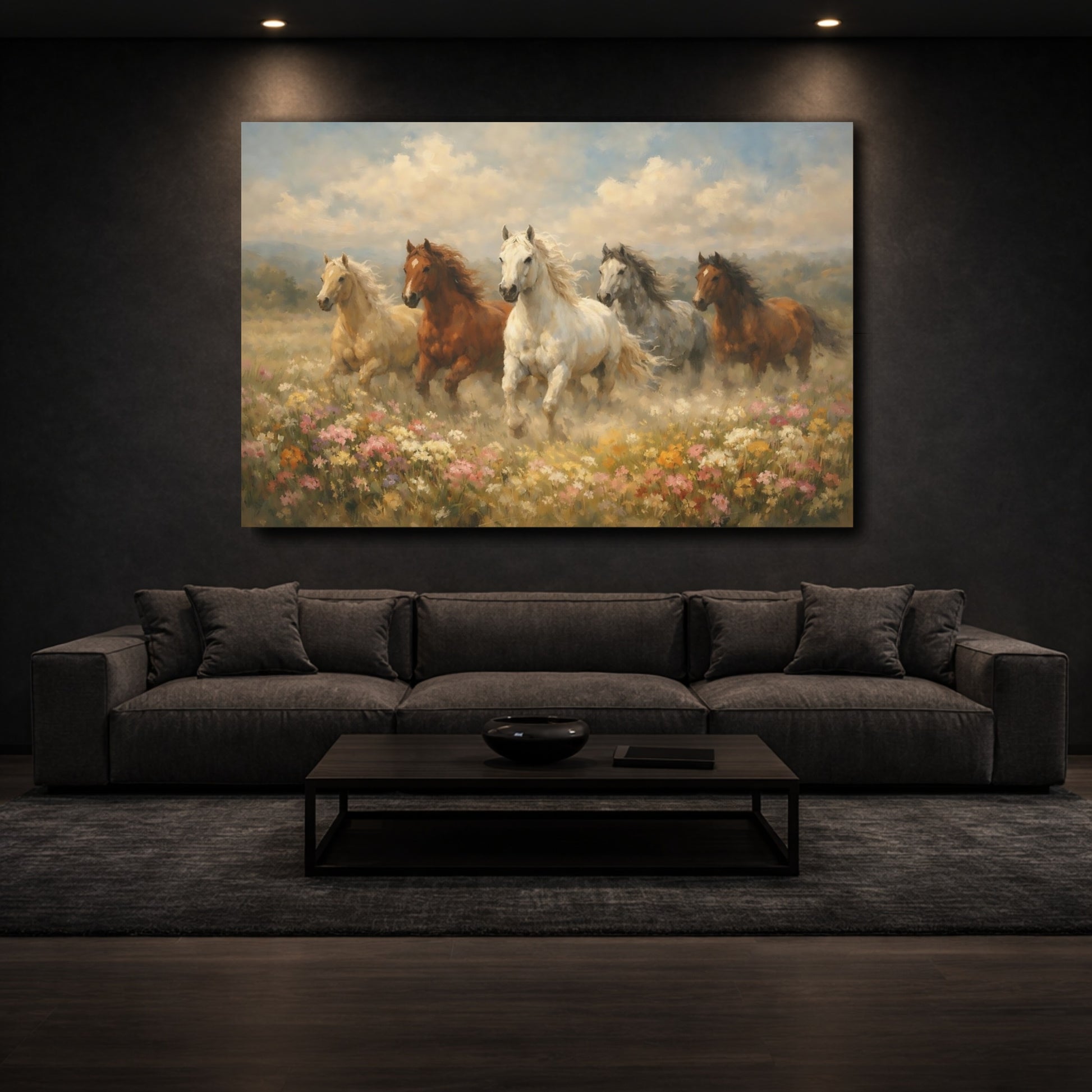 Mockup 2. Animals Horses Galloping Horses shown as stretched canvas wall art
