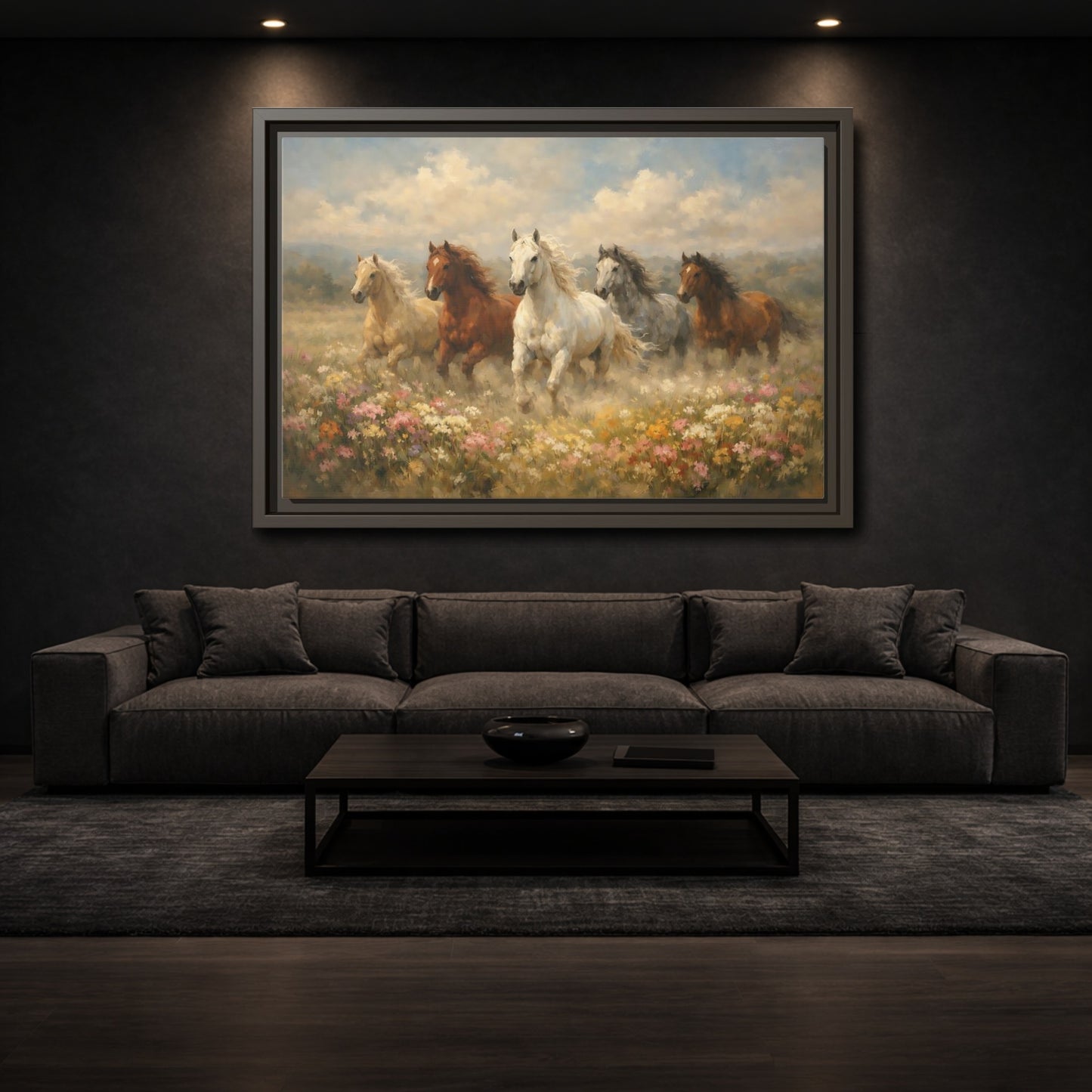 Mockup 2. Animals Horses Galloping Horses shown as stretched canvas wall art