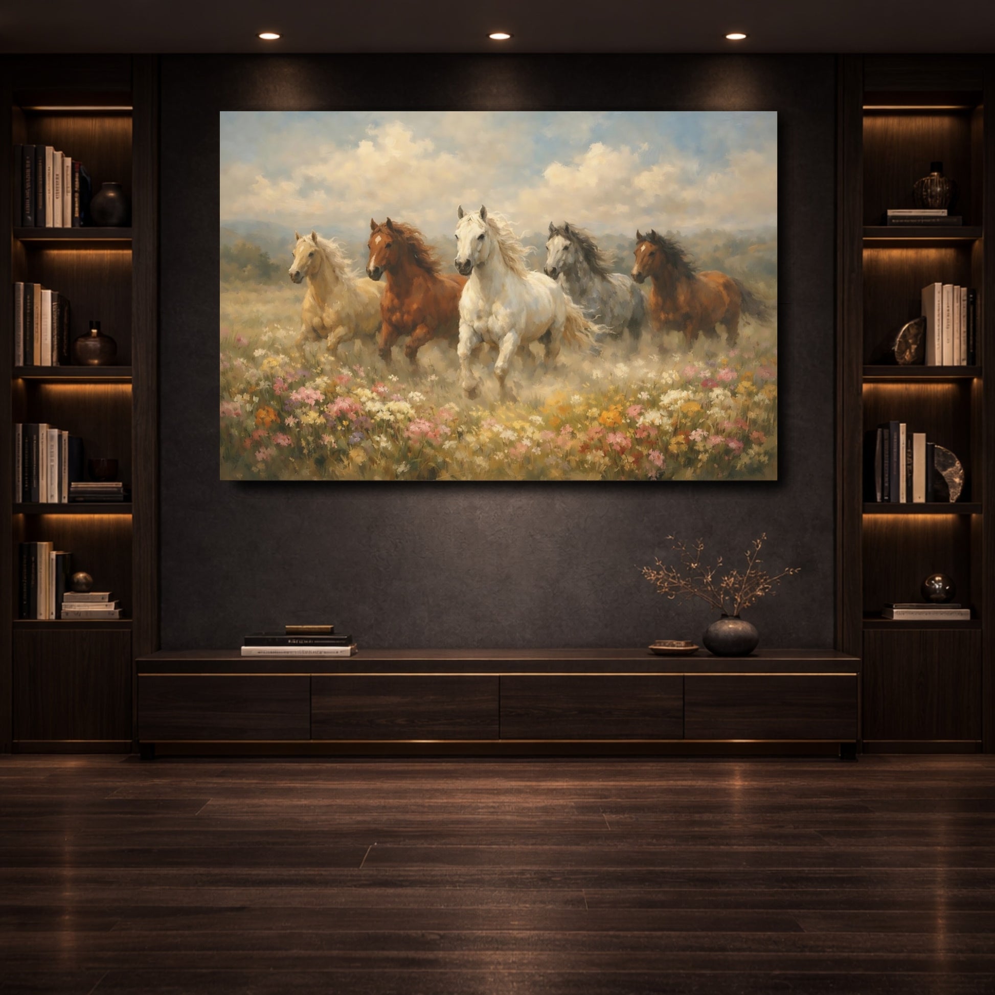 Mockup 3. Animals Horses Galloping Horses shown as stretched canvas wall art
