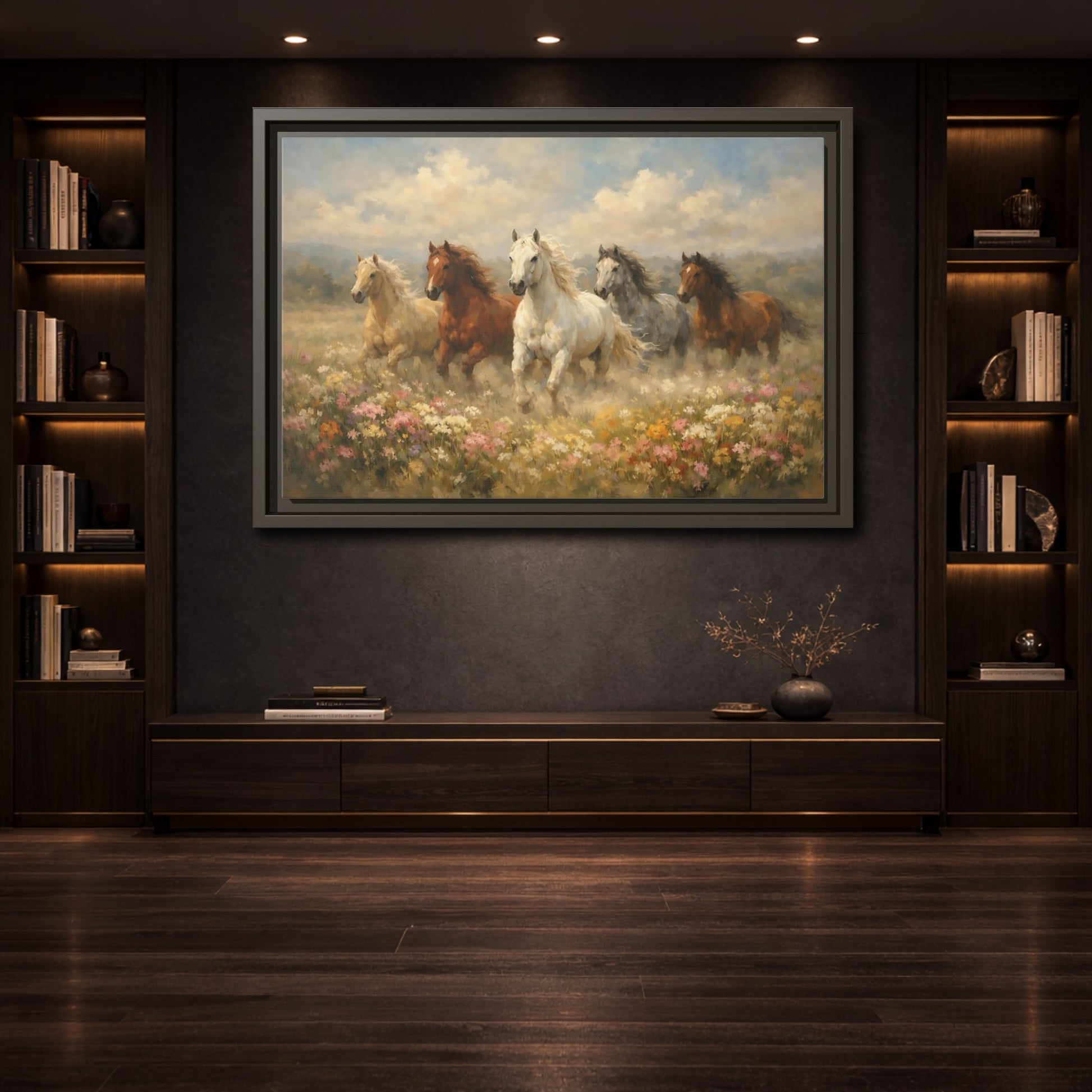 Mockup 3. Animals Horses Galloping Horses shown as stretched canvas wall art