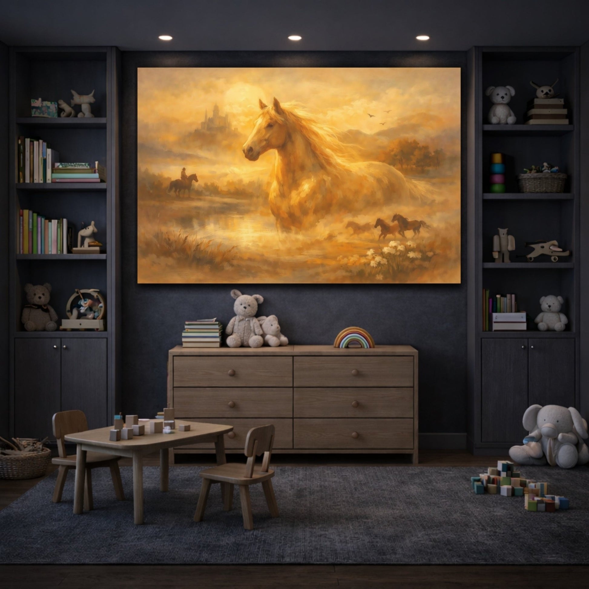 Animals Horses Golden - Canvas Wall Art Print - YesArtYes