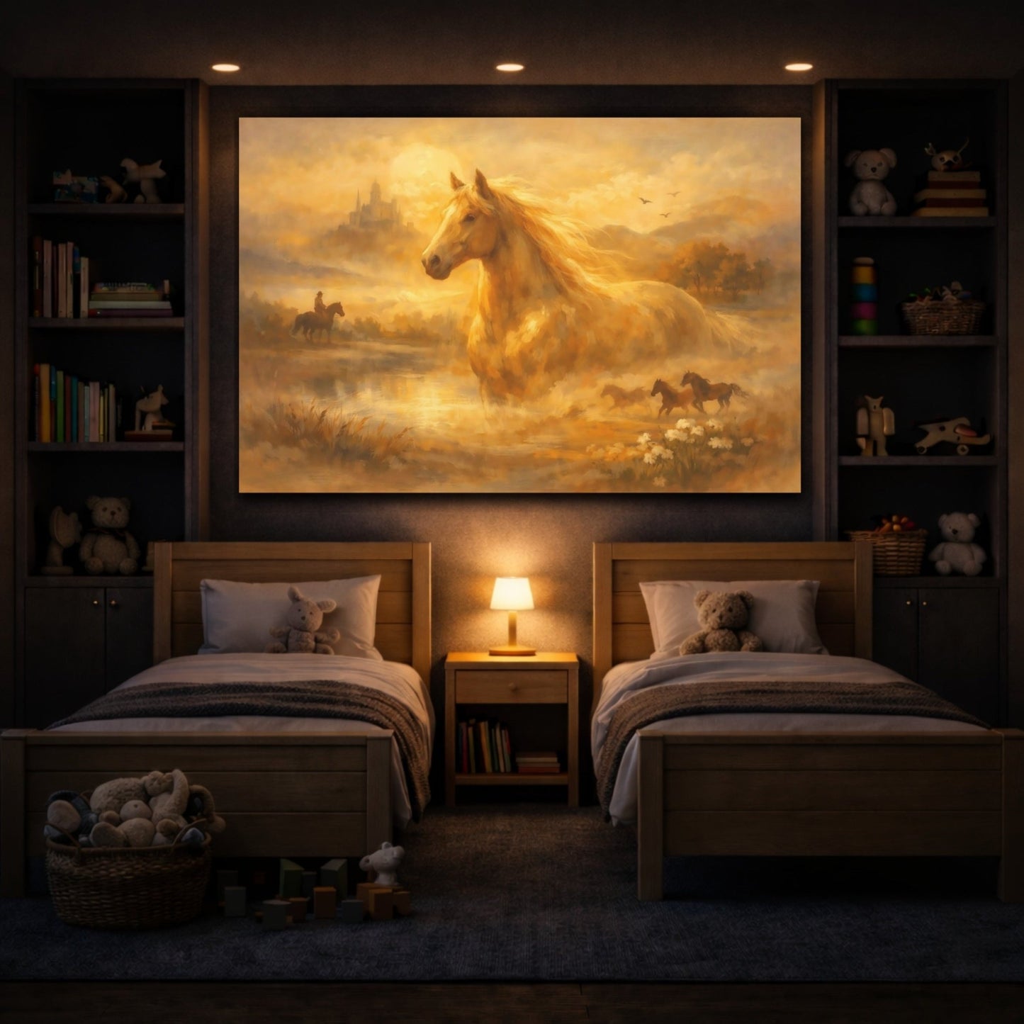 Animals Horses Golden - Canvas Wall Art Print - YesArtYes