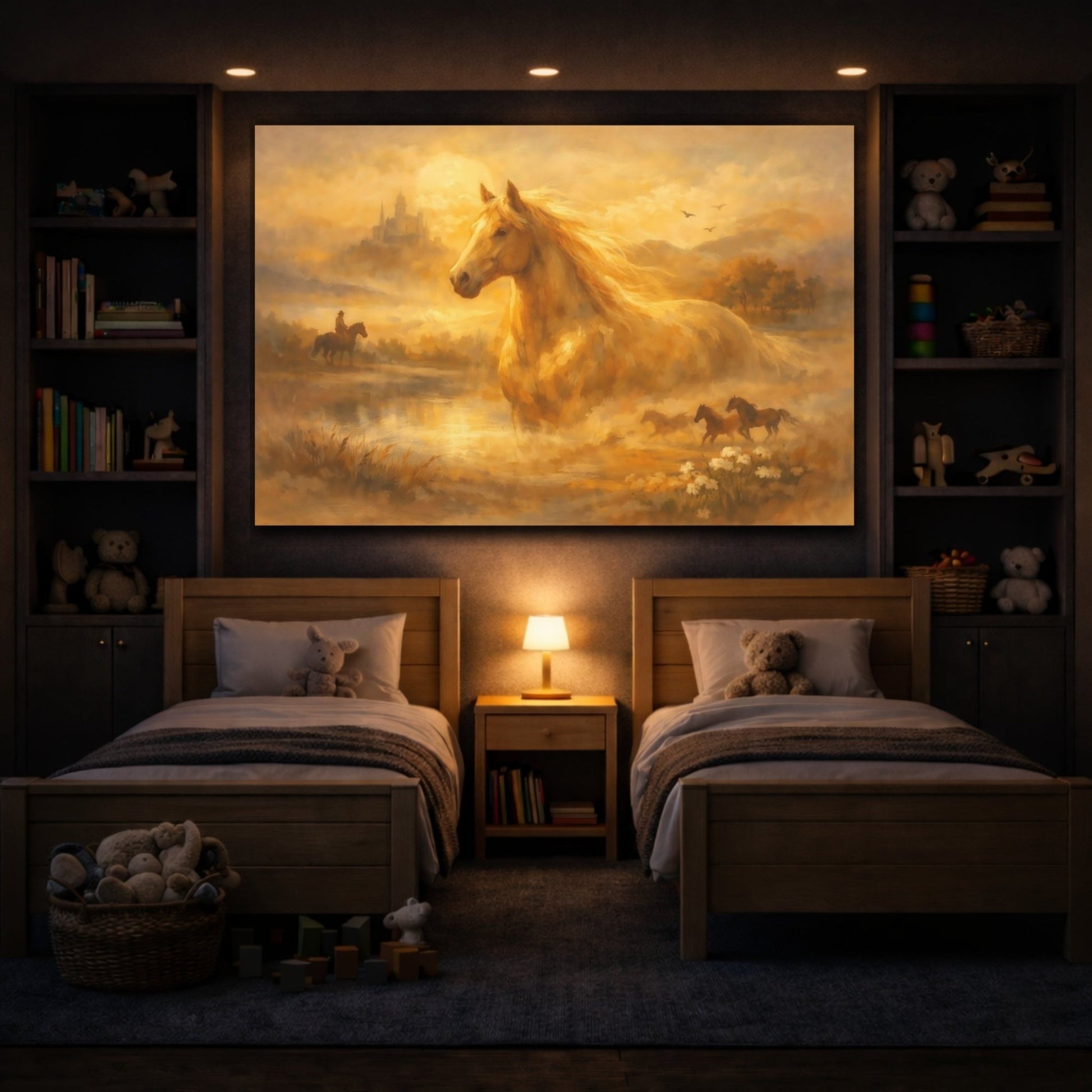 Animals Horses Golden - Canvas Wall Art Print - YesArtYes
