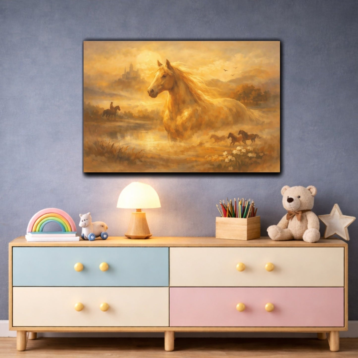 Animals Horses Golden - Canvas Wall Art Print - YesArtYes