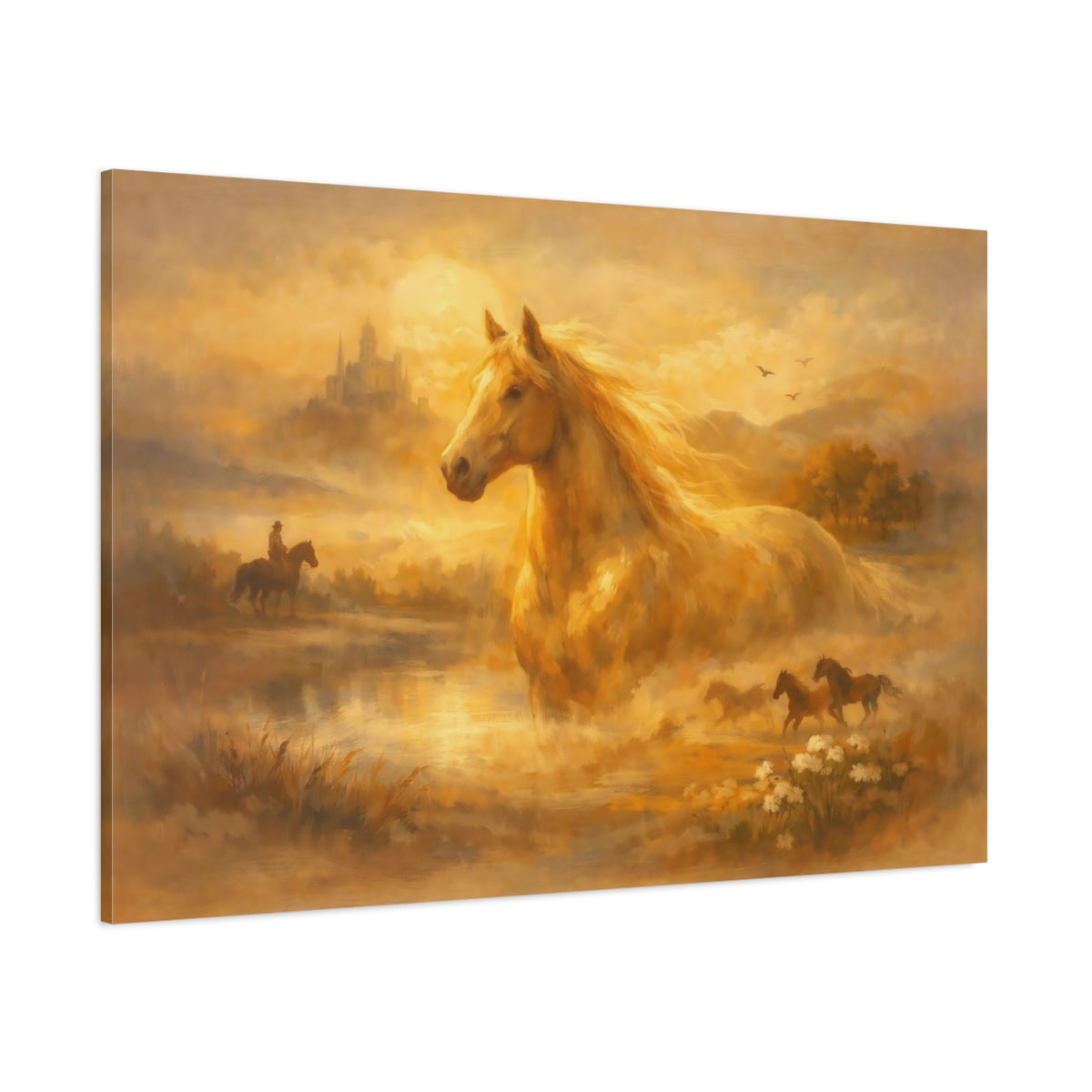 Animals Horses Golden Horse Landscape shown as stretched canvas wall art
