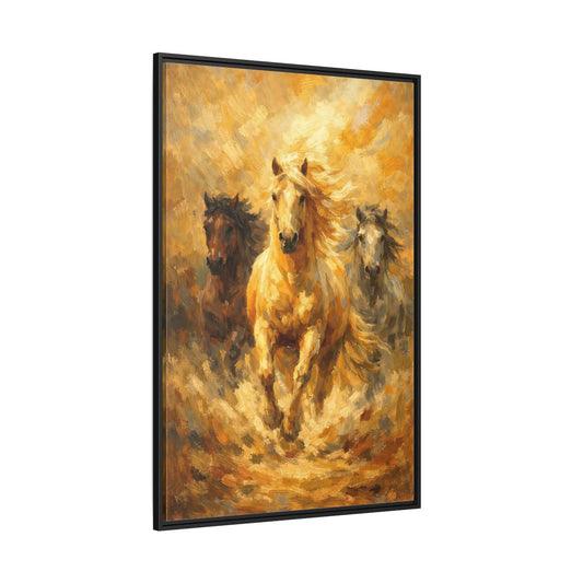 Main Mockup. Animals Horses Golden Horses shown as stretched canvas wall art