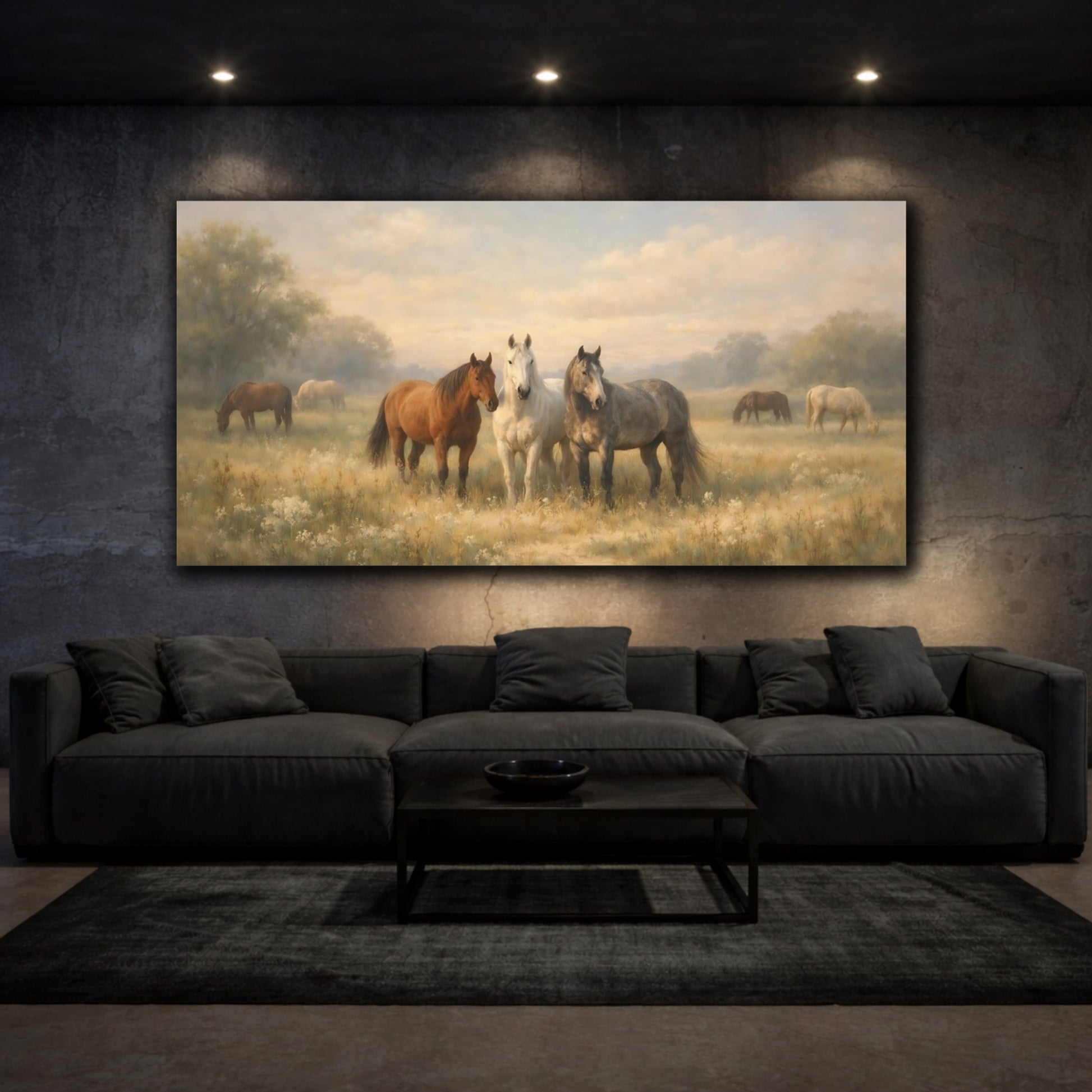 Mockup 2. Animals Horses Horses Landscape shown as stretched canvas wall art