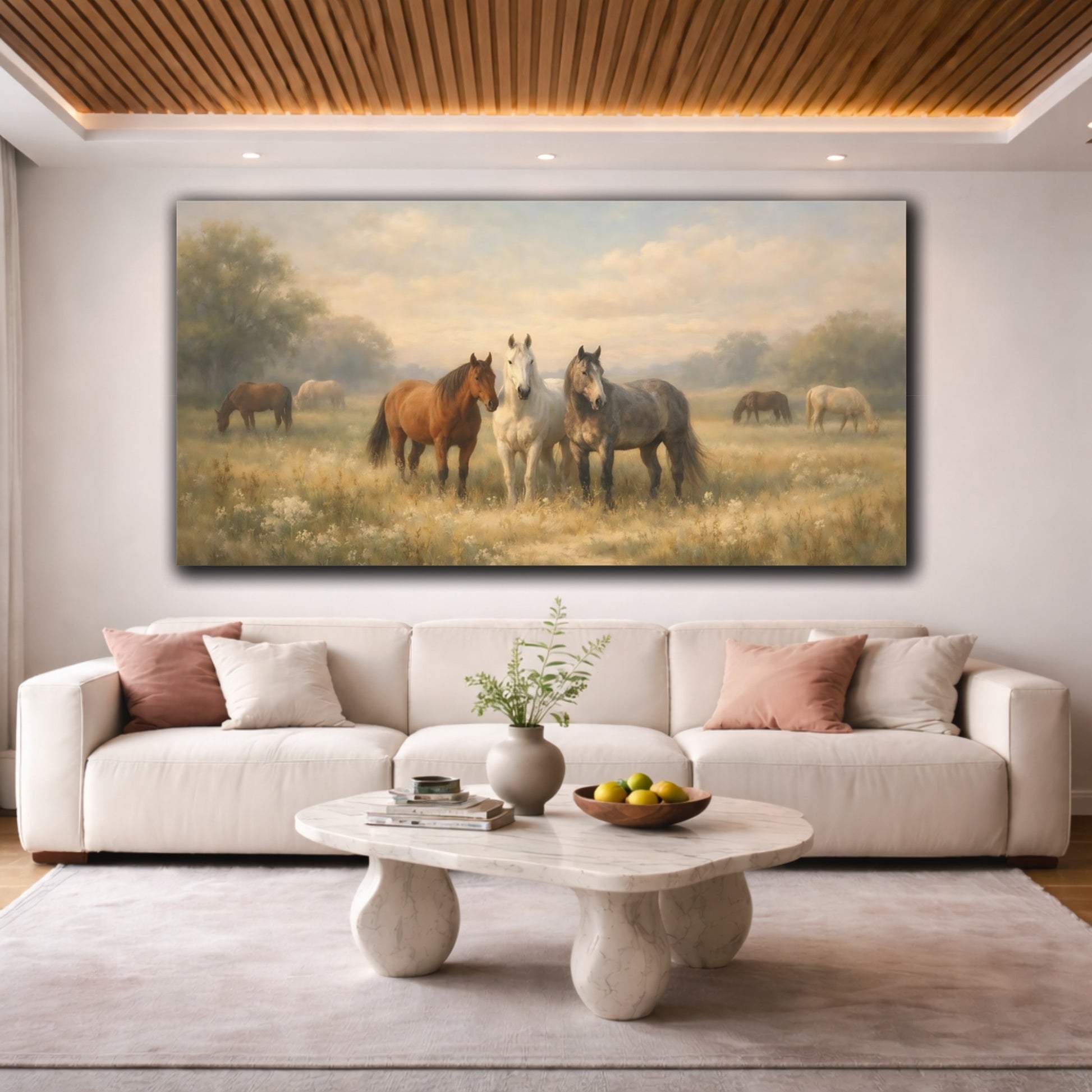 Mockup 3. Animals Horses Horses Landscape shown as stretched canvas wall art
