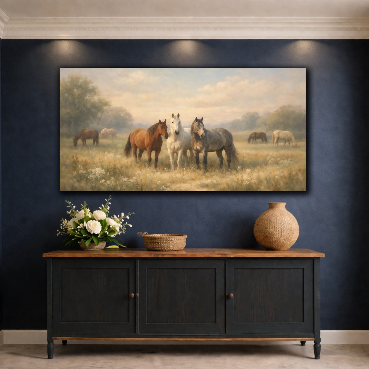 Mockup 4. Animals Horses Horses Landscape shown as stretched canvas wall art