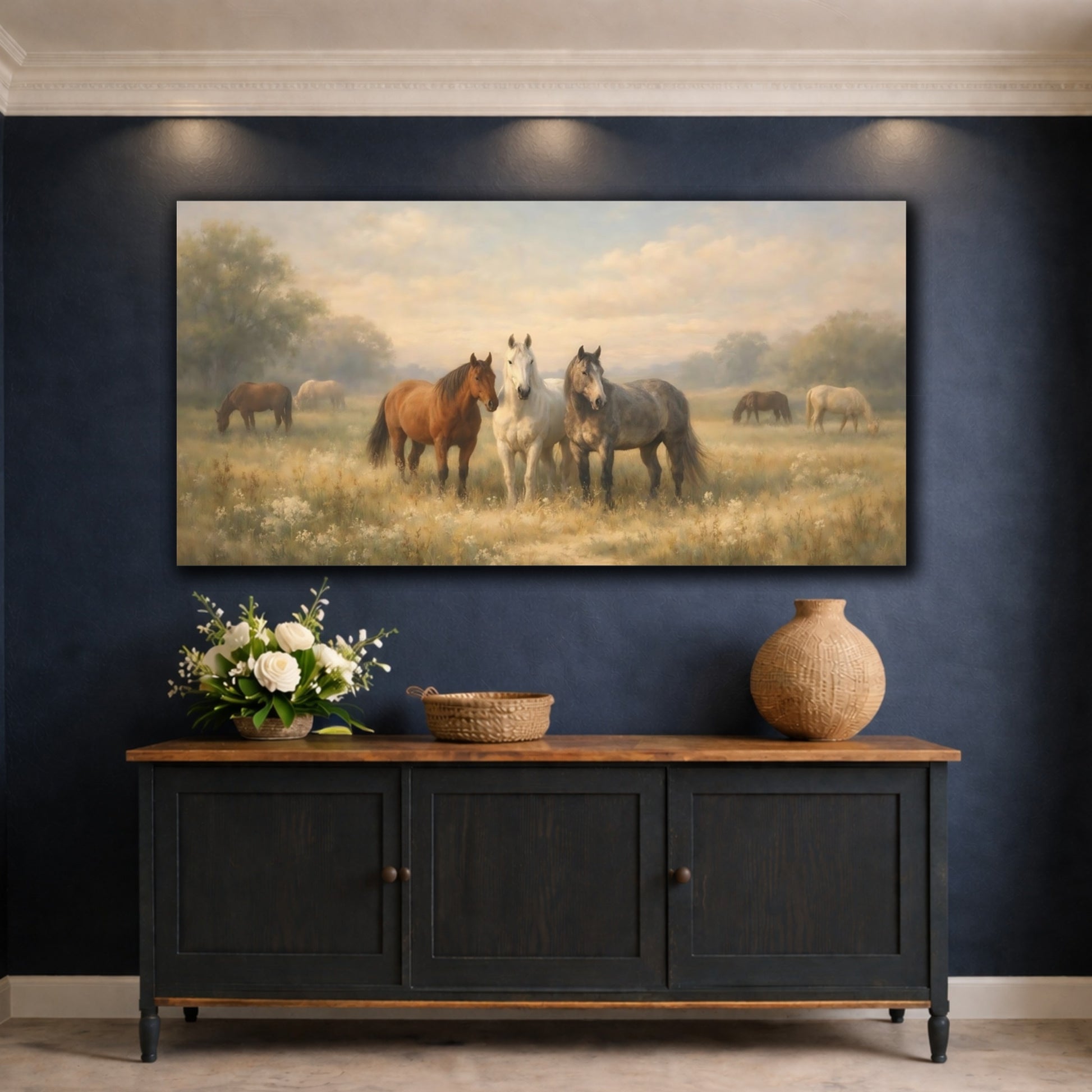 Mockup 4. Animals Horses Horses Landscape shown as stretched canvas wall art
