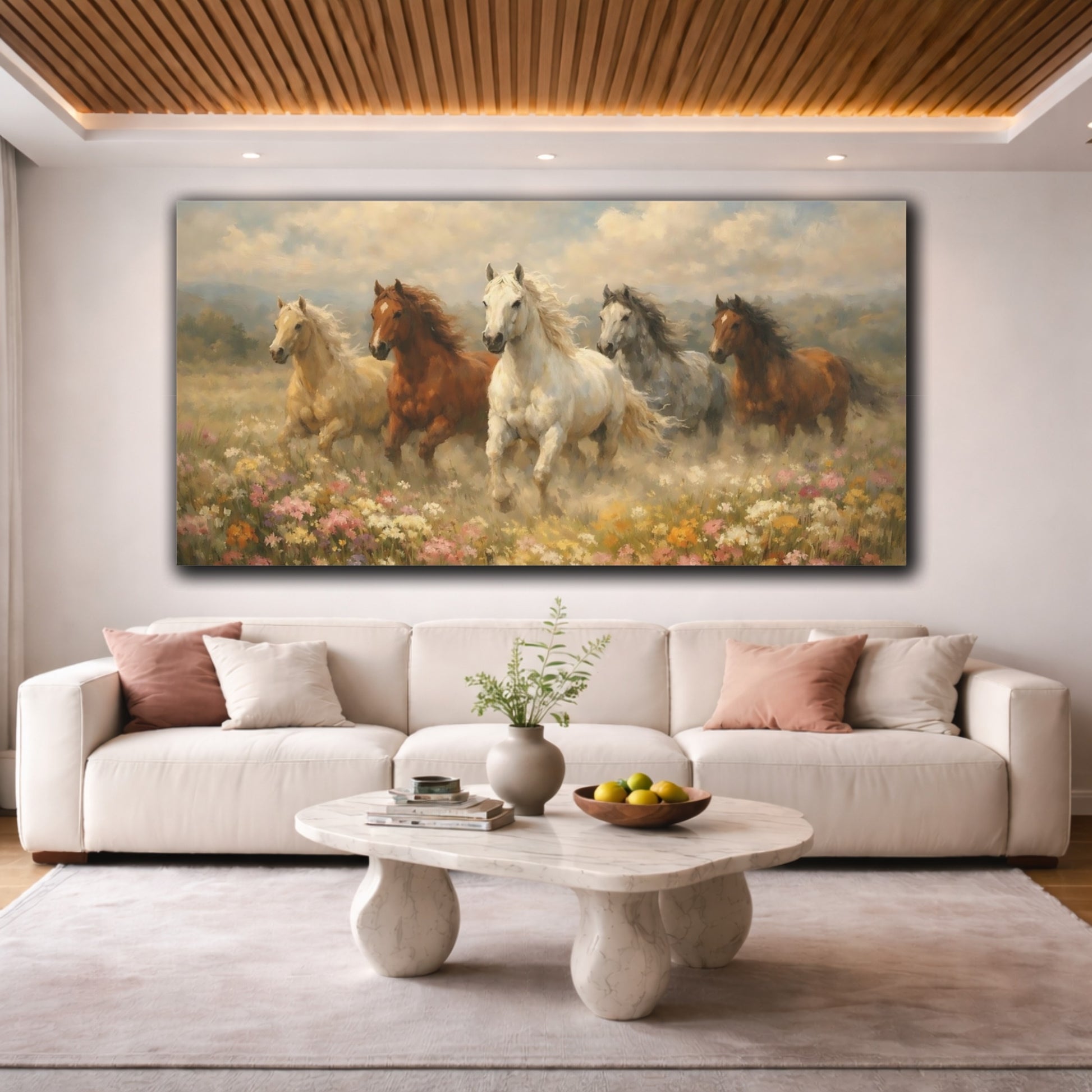 Mockup 3. Animals Horses Running Horses Meadow shown as stretched canvas wall art