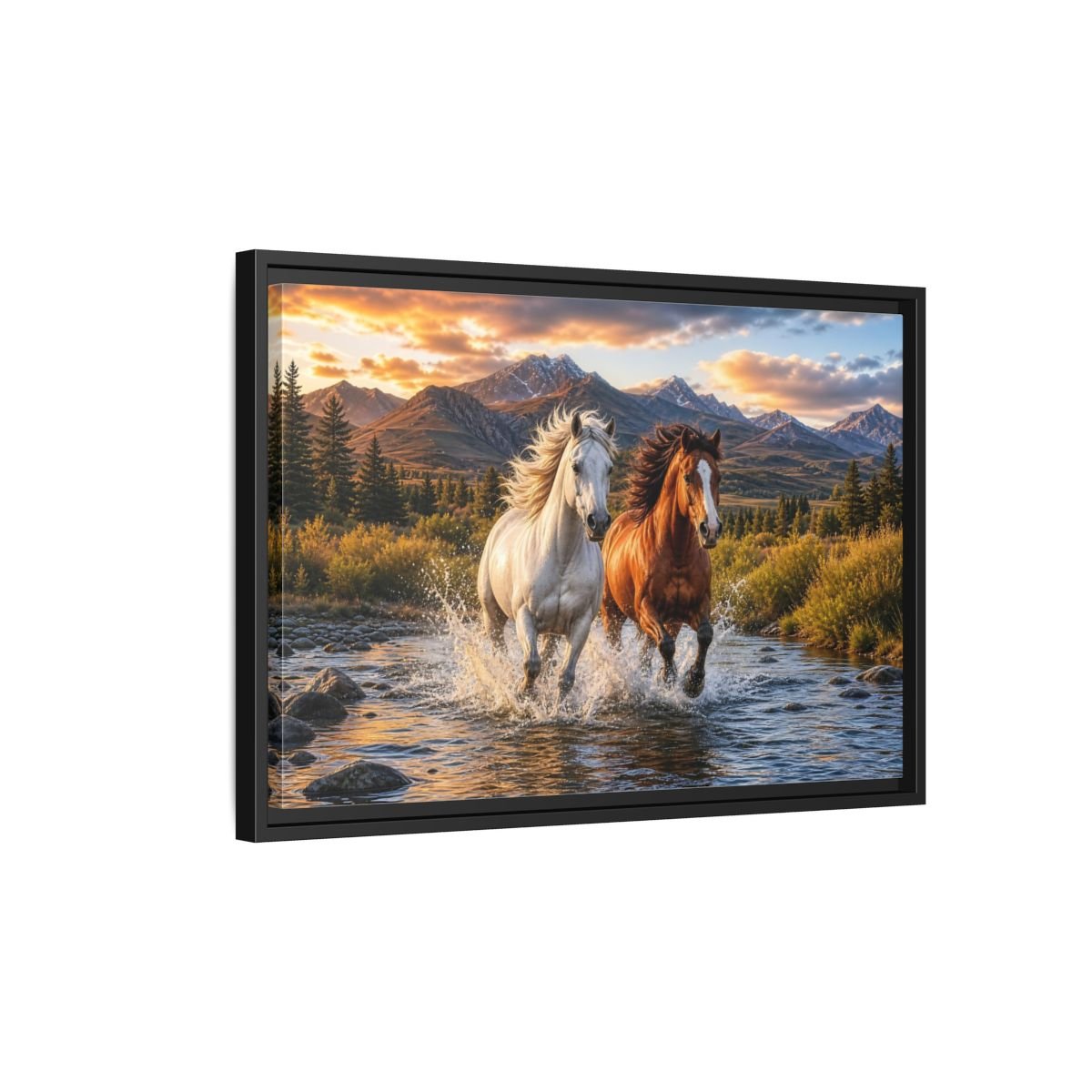 Animals Horses Wild Framed Canvas Print – Living Room, Large Wall - YesArtYes