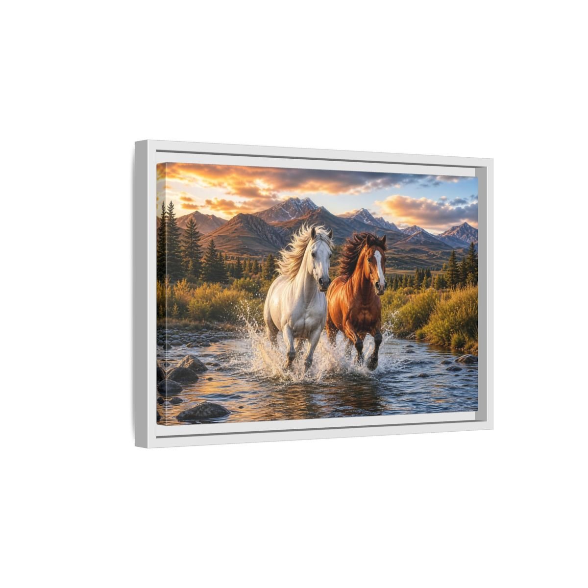 Animals Horses Wild Framed Canvas Print – Living Room, Large Wall - YesArtYes