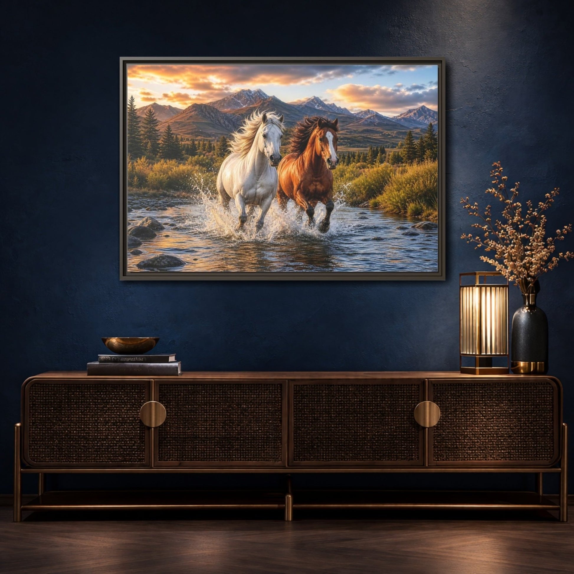 Animals Horses Wild Framed Canvas Print – Living Room, Large Wall - YesArtYes