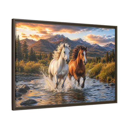 Animals Horses Wild Framed Canvas Print – Living Room, Large Wall - YesArtYes