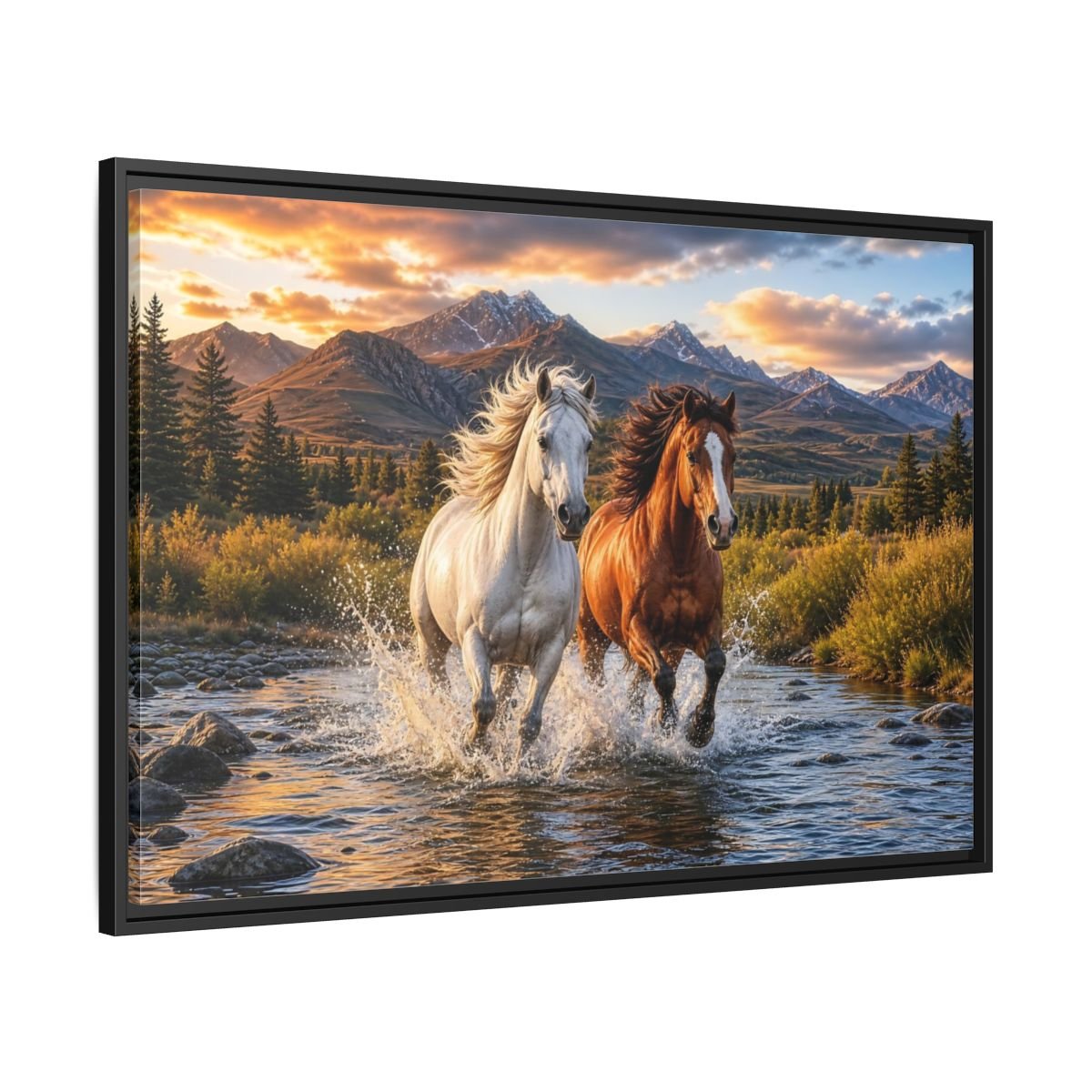 Animals Horses Wild Framed Canvas Print – Living Room, Large Wall - YesArtYes