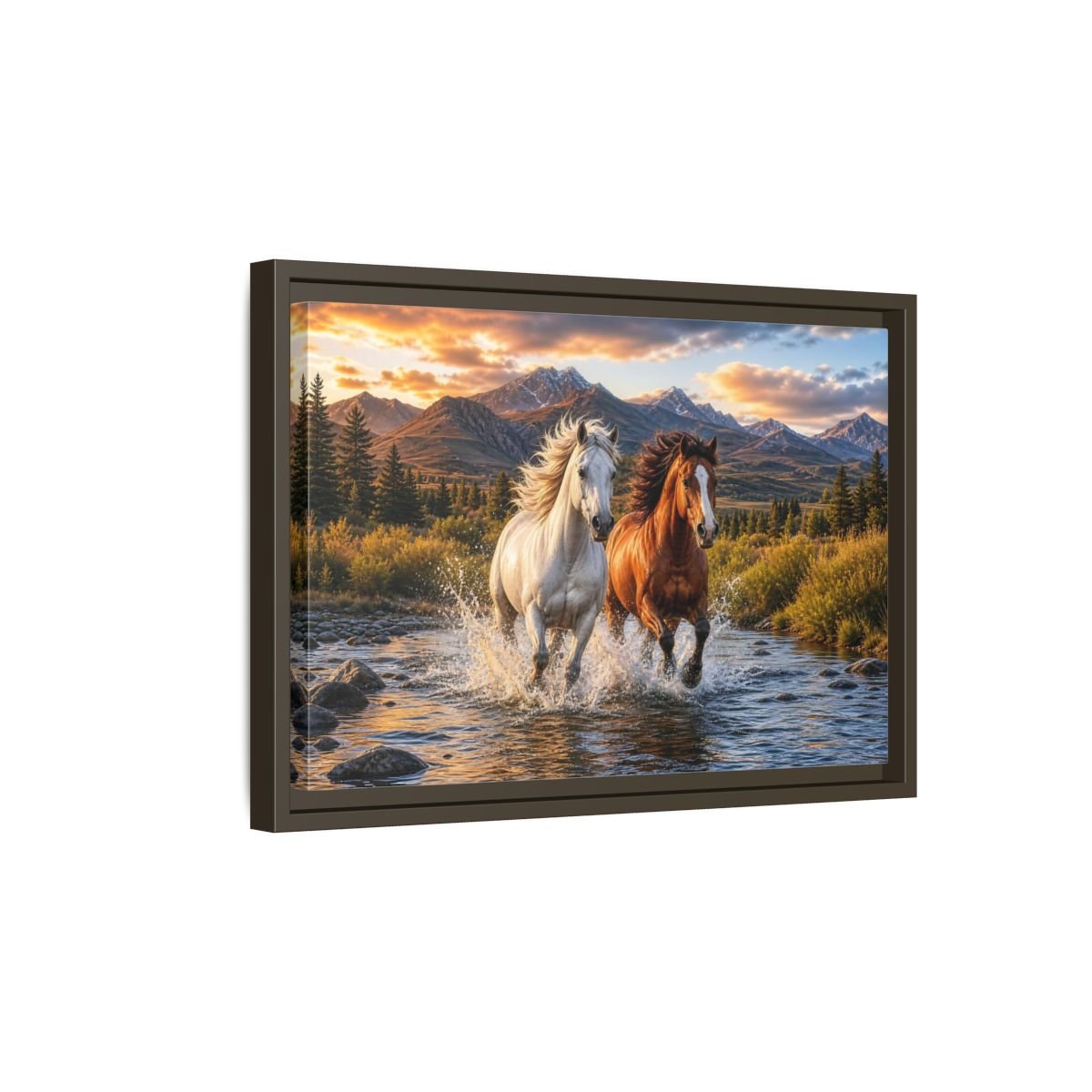 Animals Horses Wild Framed Canvas Print – Living Room, Large Wall - YesArtYes