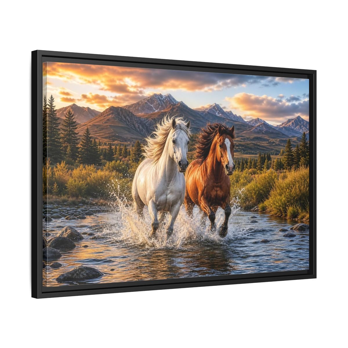 Animals Horses Wild Framed Canvas Print – Living Room, Large Wall - YesArtYes