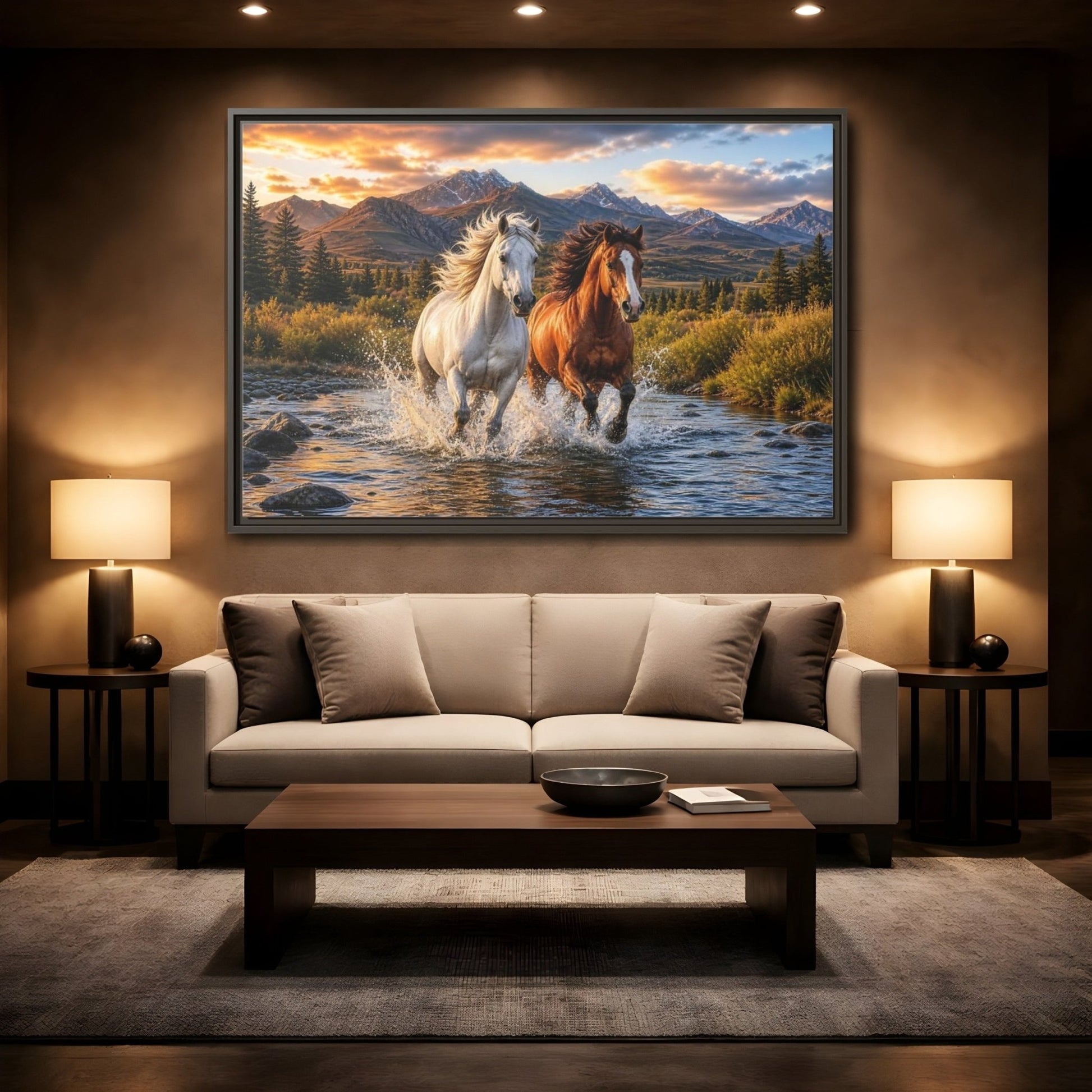 Animals Horses Wild Framed Canvas Print – Living Room, Large Wall - YesArtYes