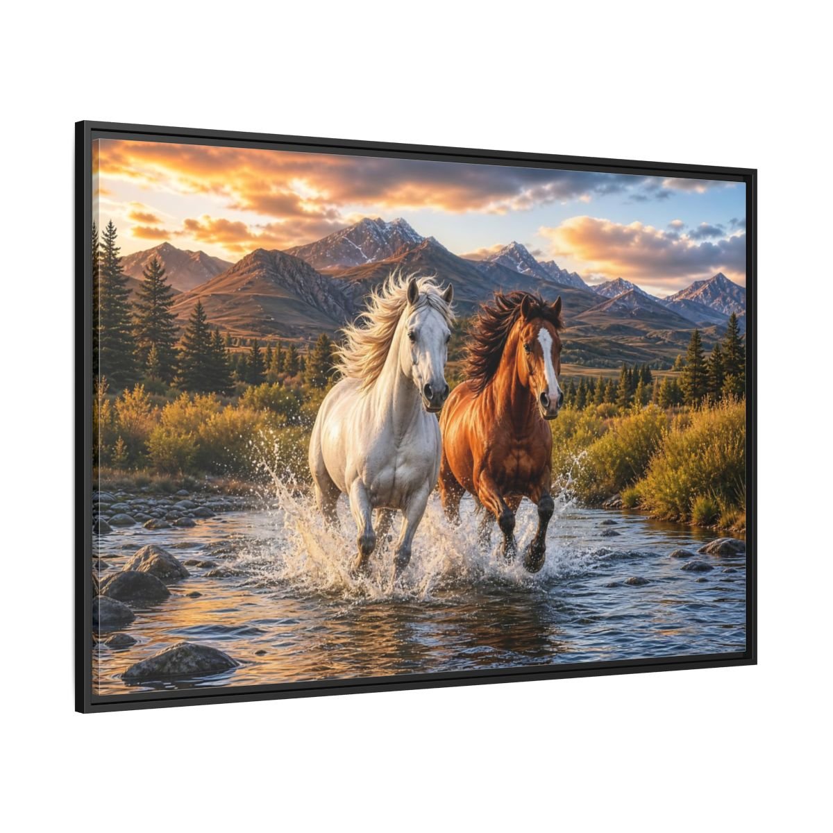 Animals Horses Wild Framed Canvas Print – Living Room, Large Wall - YesArtYes