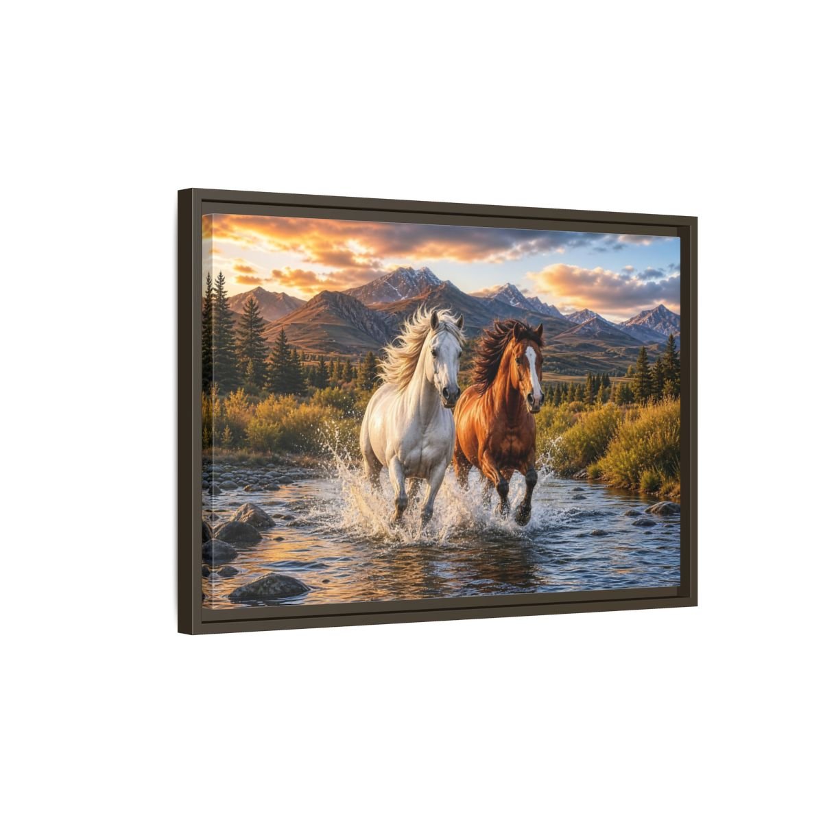 Animals Horses Wild Framed Canvas Print – Living Room, Large Wall - YesArtYes