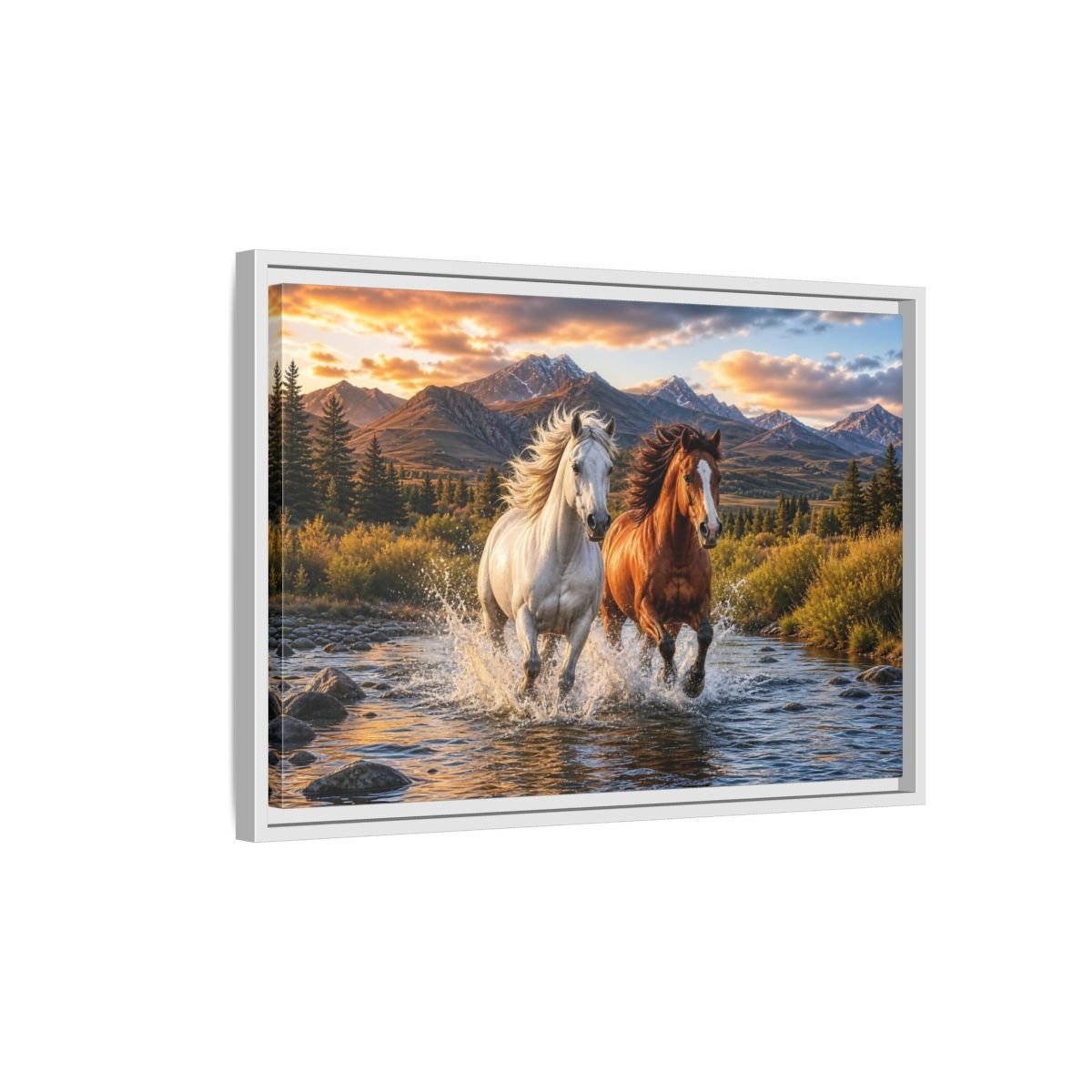 Animals Horses Wild Framed Canvas Print – Living Room, Large Wall - YesArtYes