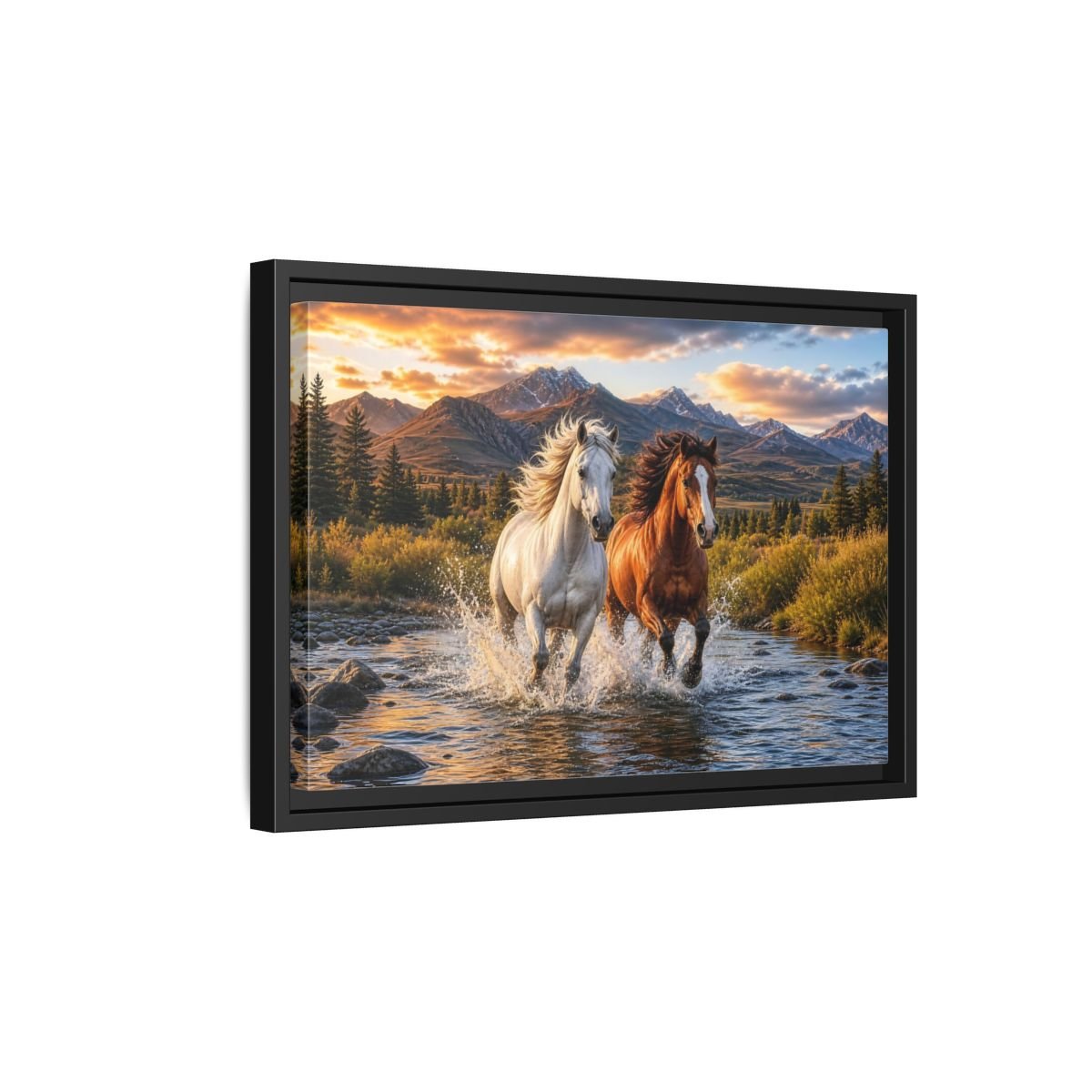 Animals Horses Wild Framed Canvas Print – Living Room, Large Wall - YesArtYes