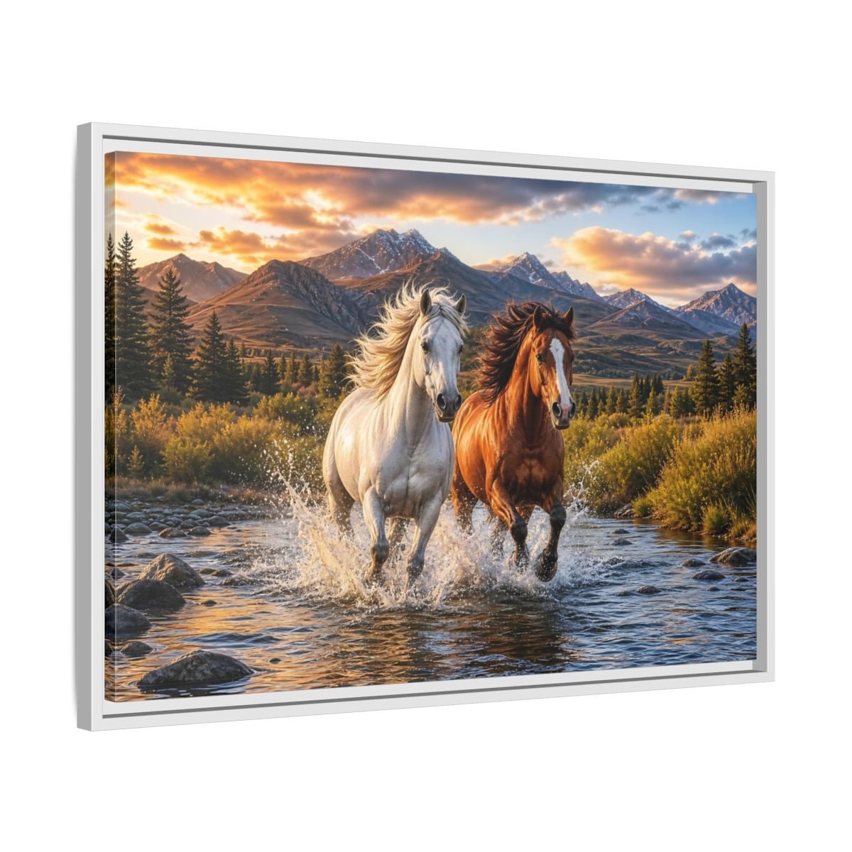 Animals Horses Wild Framed Canvas Print – Living Room, Large Wall - YesArtYes