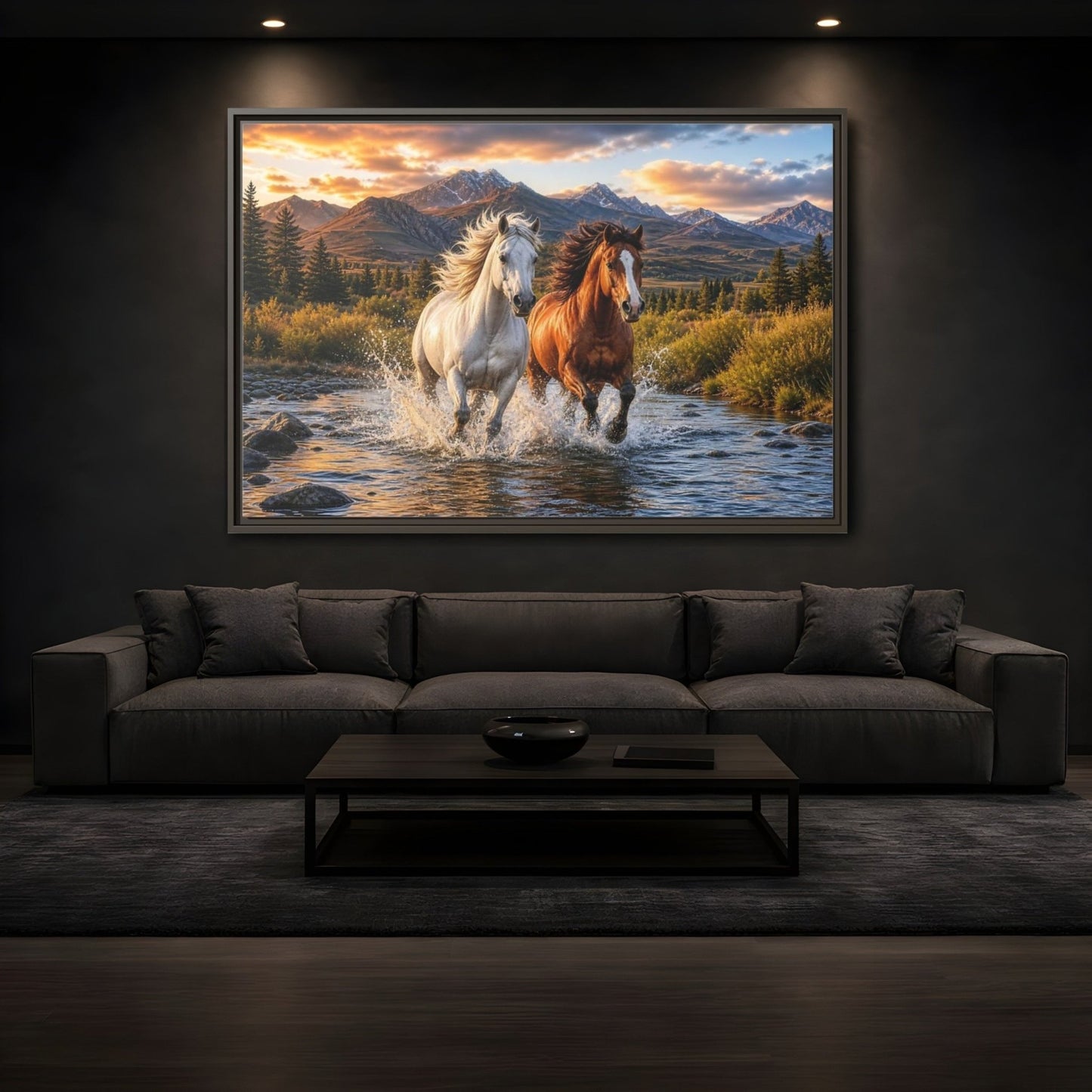 Animals Horses Wild Framed Canvas Print – Living Room, Large Wall - YesArtYes