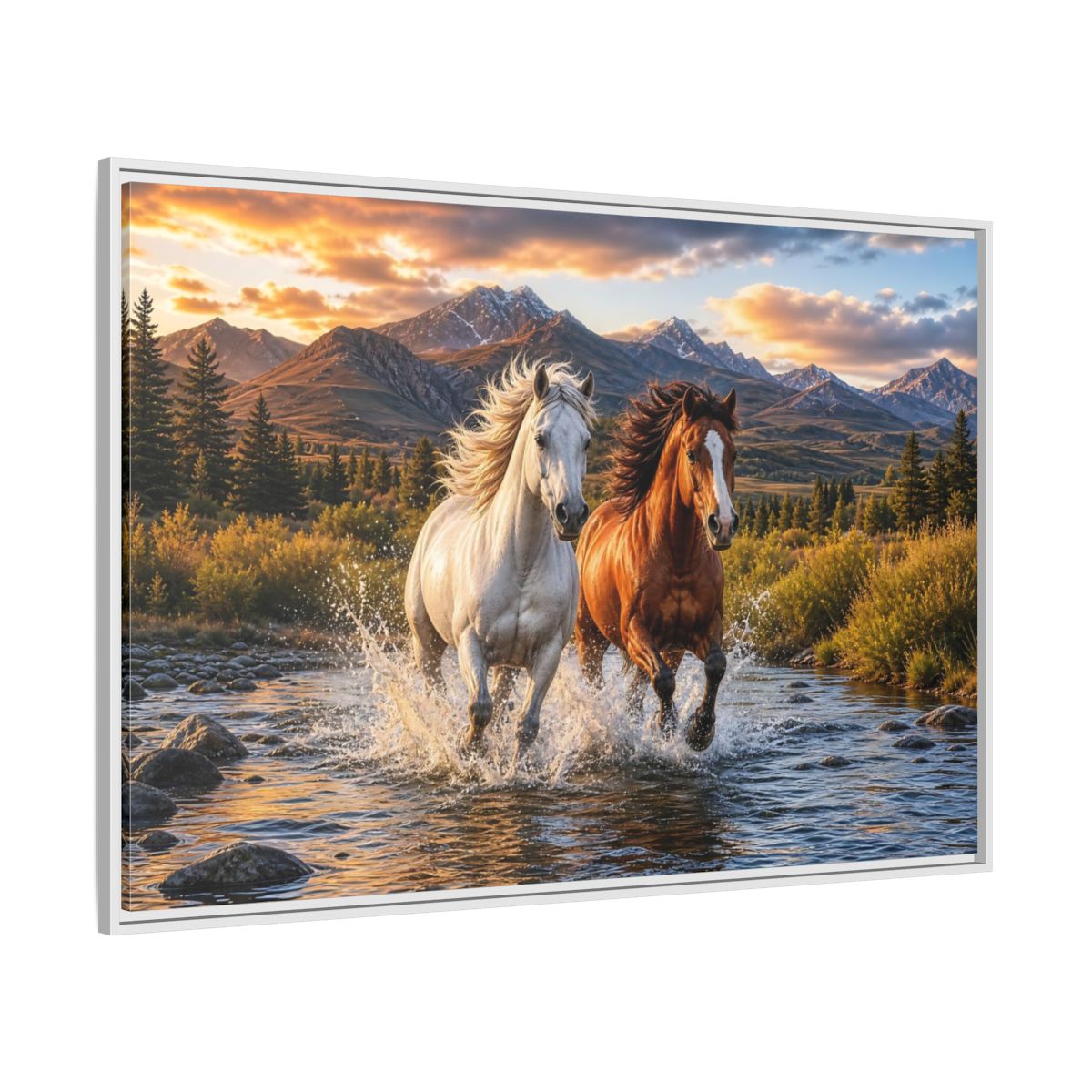 Side Mockup 7. Animals Horses Wild Horses shown as stretched canvas wall art