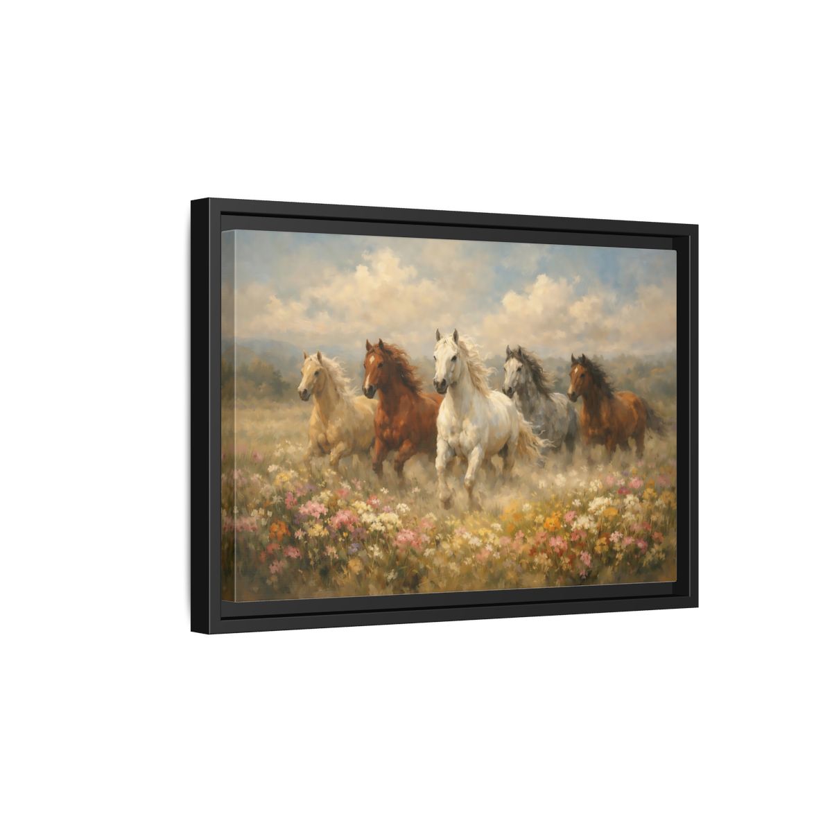 Side Mockup 6. Animals Horses Wild Horses Meadow shown as stretched canvas wall art