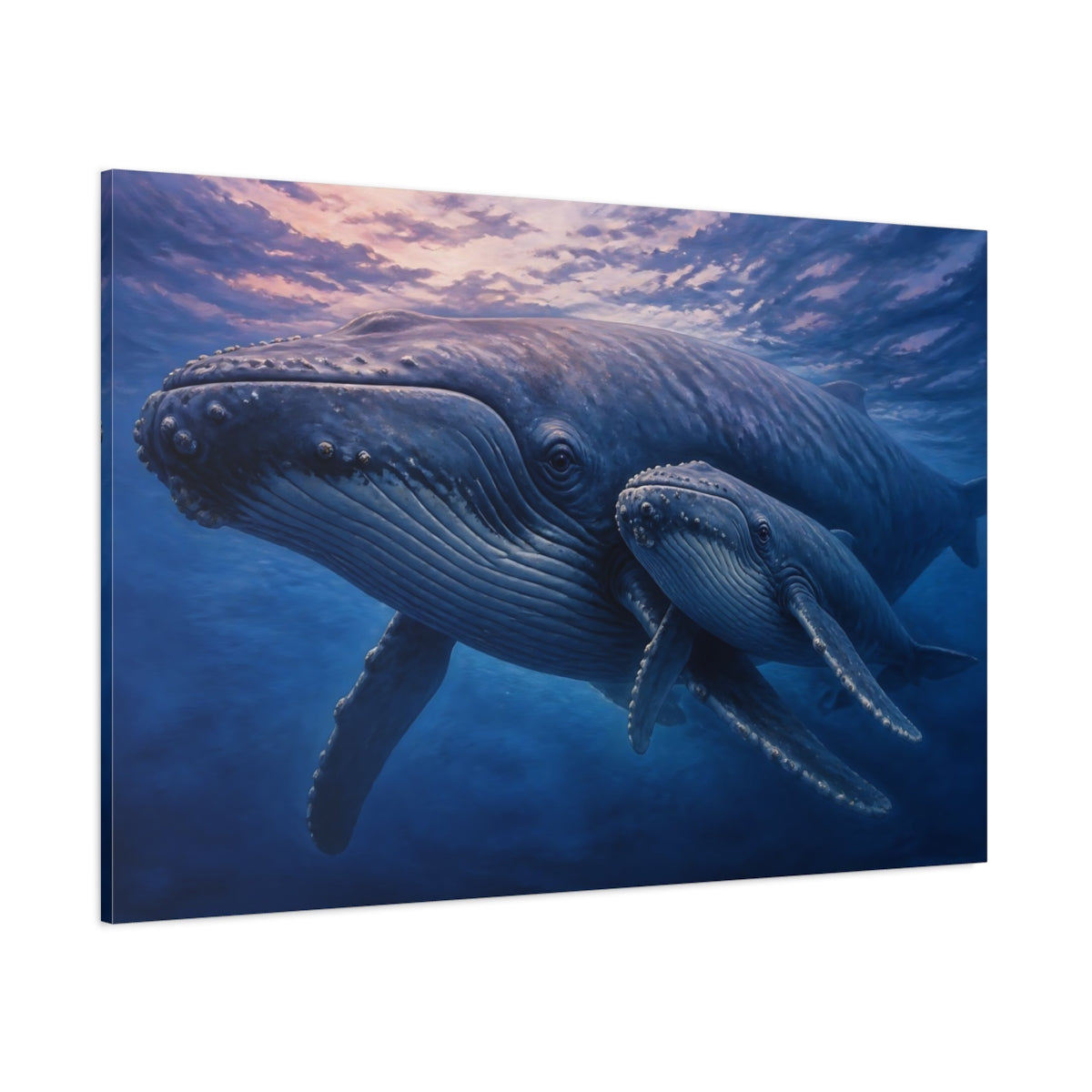 Side Mockup 1. Animals Humpback Whale With Calf shown as canvas print