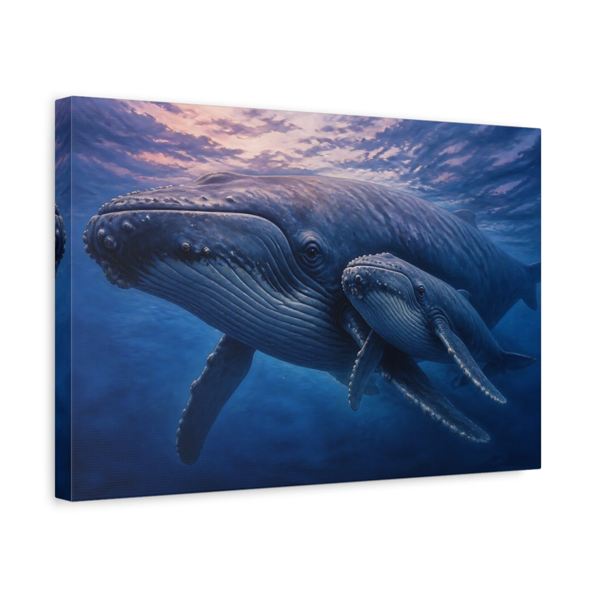 Side Mockup 4. Animals Humpback Whale With Calf shown as canvas print