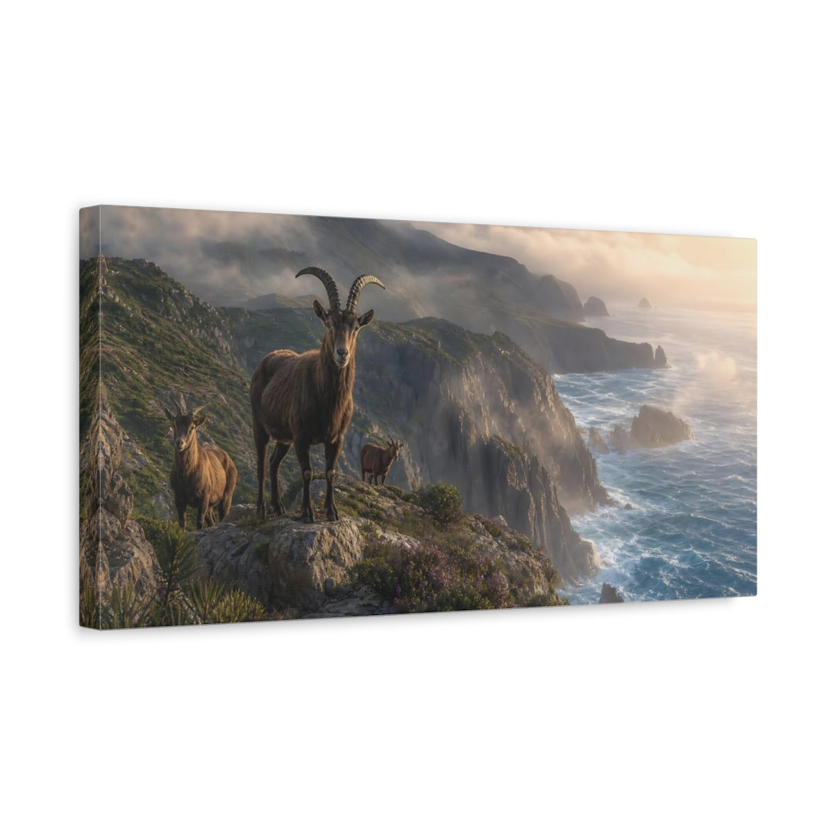 Side Mockup 3. Animals Ibex Coastal Ibex shown as stretched canvas wall art