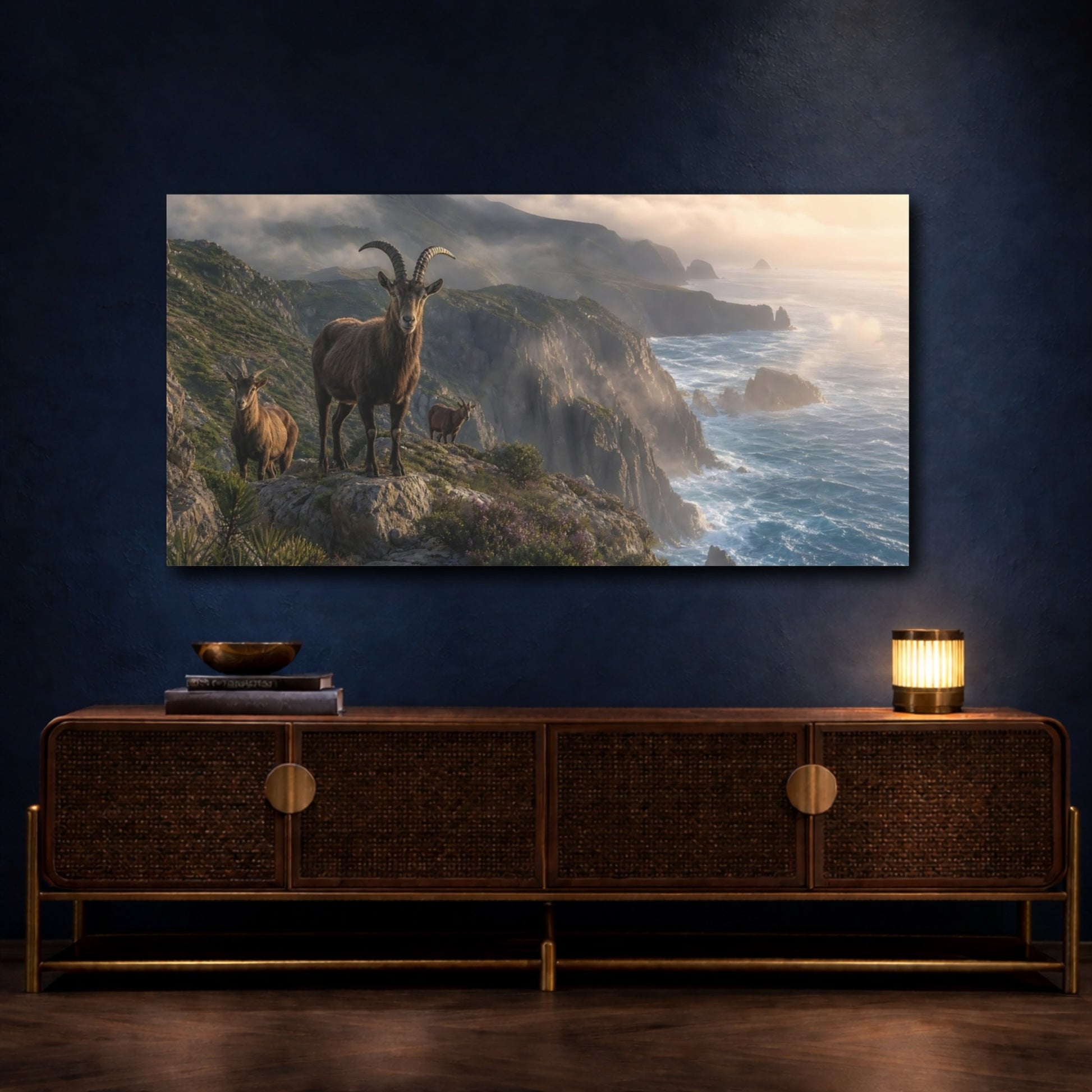 Mockup 4. Animals Ibex Coastal Ibex shown as stretched canvas wall art