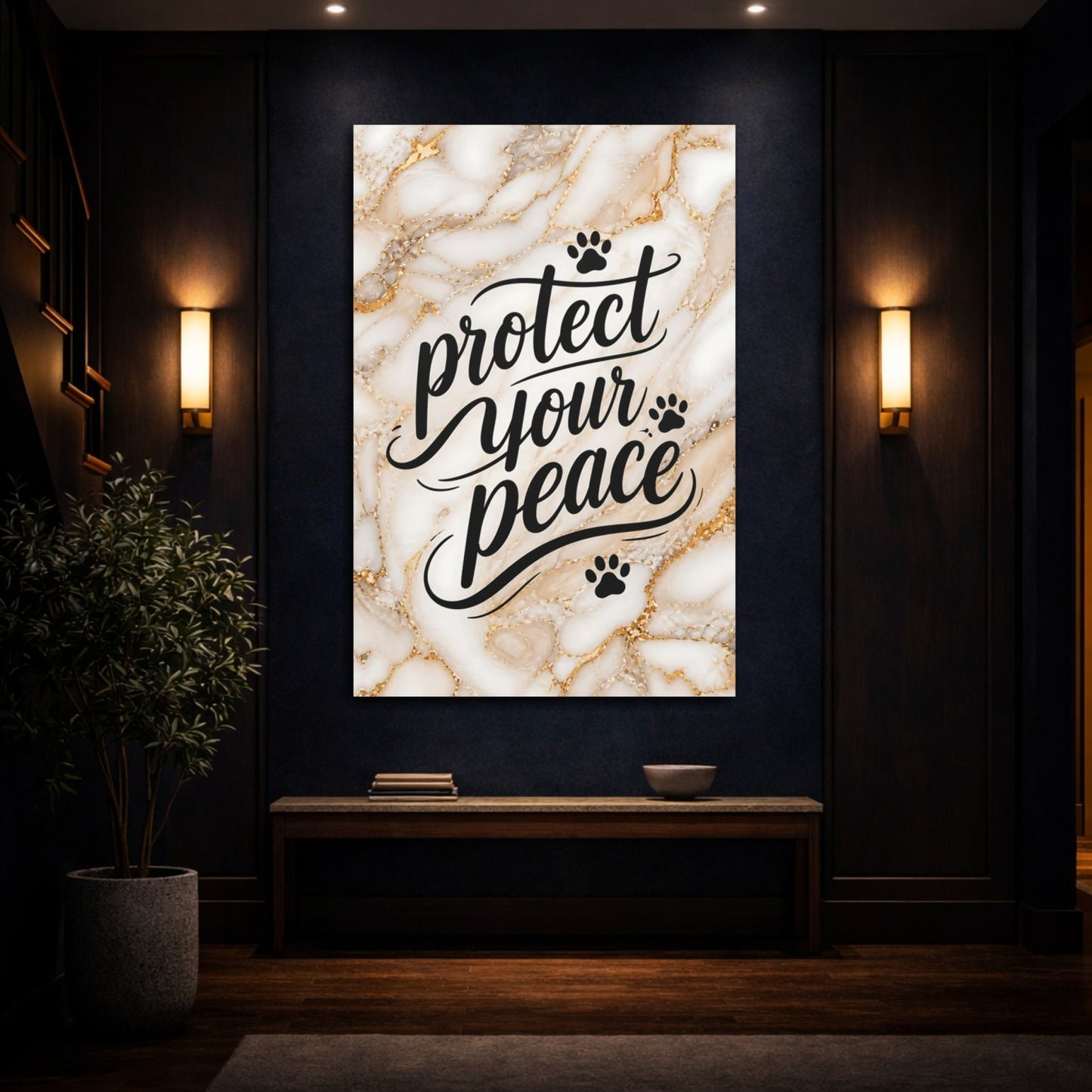 Animals Inspirational Quote Gold Marble Canvas Print – Modern Decor for Living Room, Above Fireplace - YesArtYes