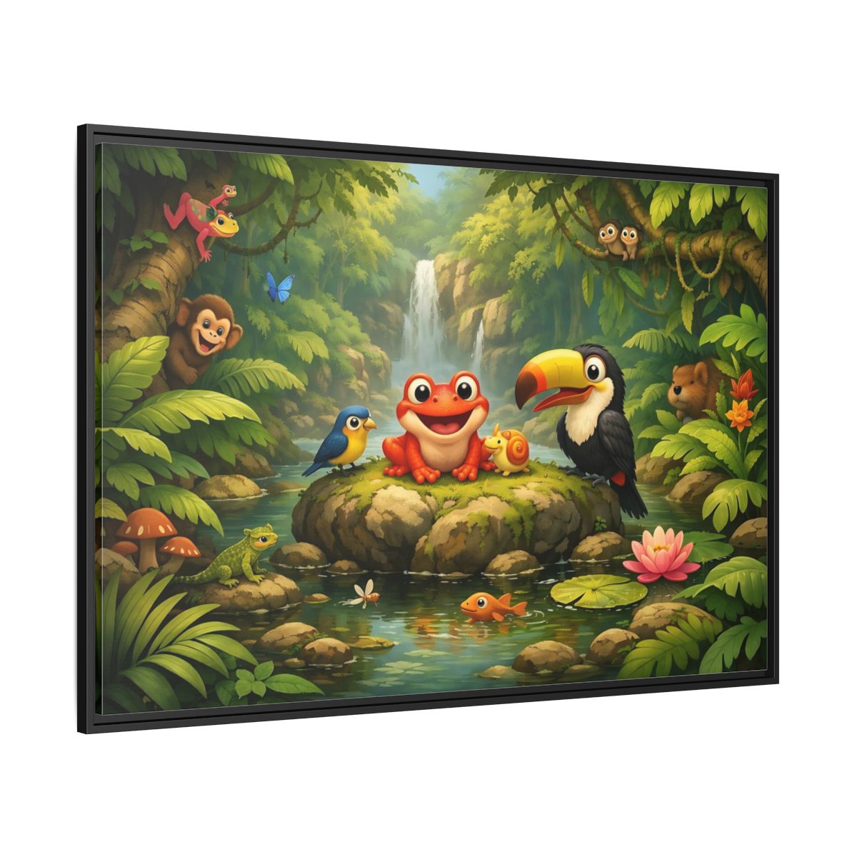Side Mockup 12. Animals Jungle Animals Vibrant Jungle shown as stretched canvas wall art