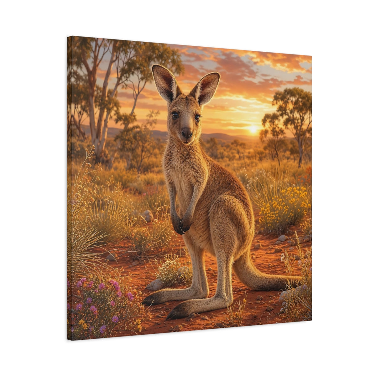Main Mockup. Animals Kangaroo Kangaroo Sunset shown as canvas print