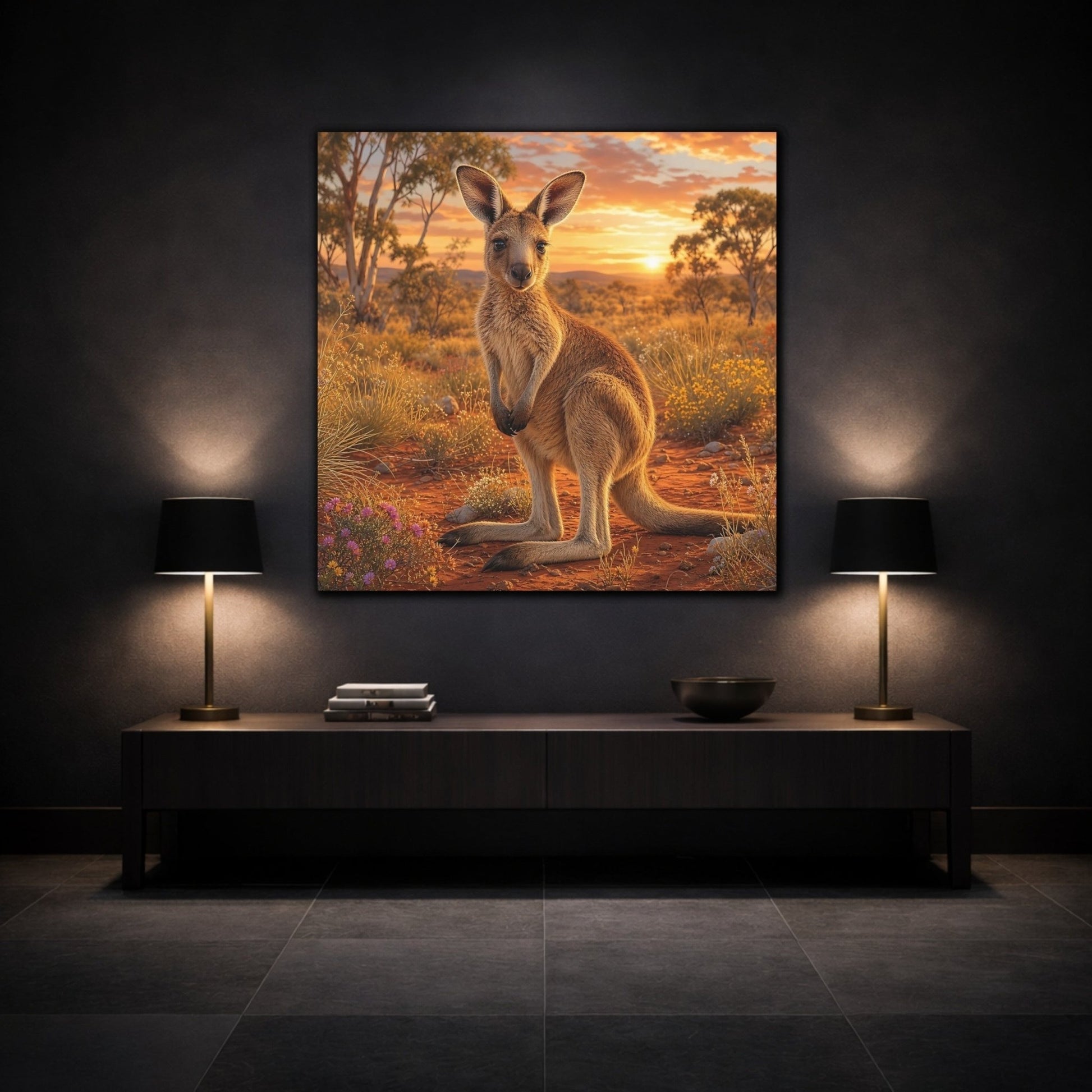 Animals Kangaroo Sunset Canvas Print Wall Art – Living Room Decor, Above Sofa - YesArtYes