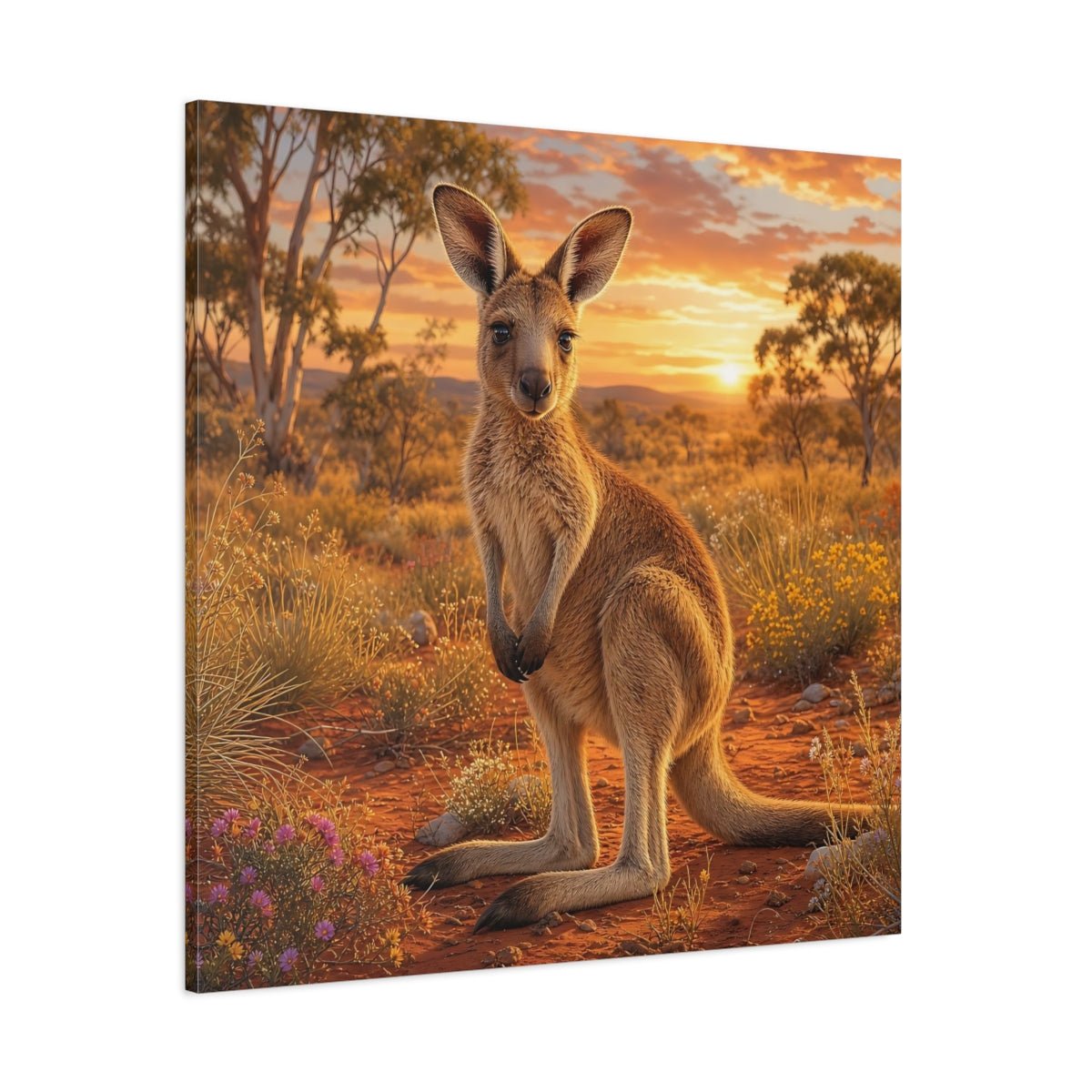 Animals Kangaroo Sunset Canvas Print Wall Art – Living Room Decor, Above Sofa - YesArtYes