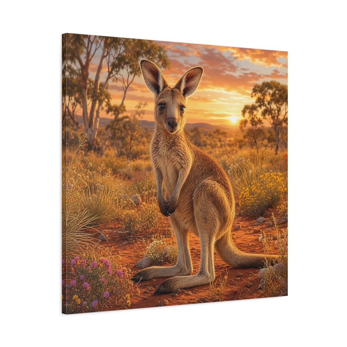Animals Kangaroo Sunset Canvas Print Wall Art – Living Room Decor, Above Sofa - YesArtYes